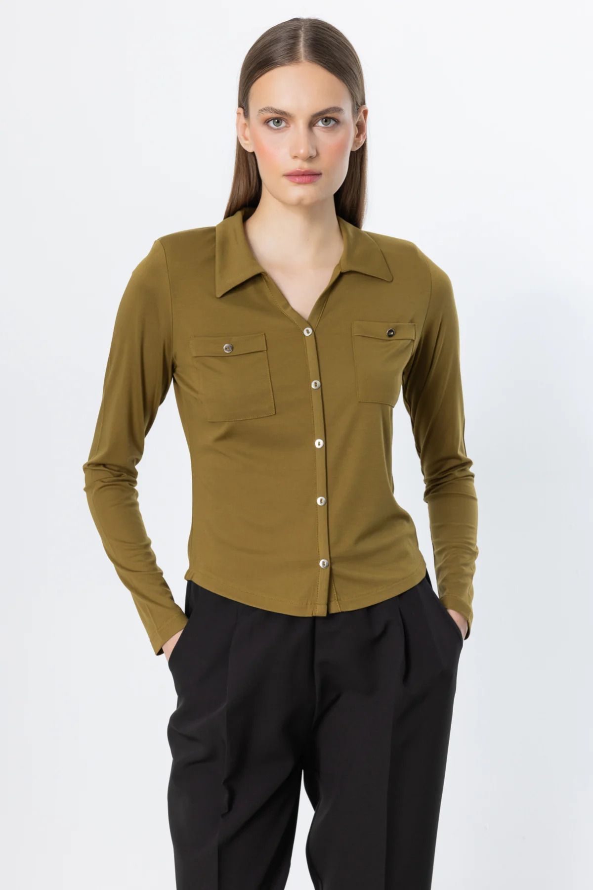 On Fashion On Süs Düğmeli Cep Detaylı Bluz-51545