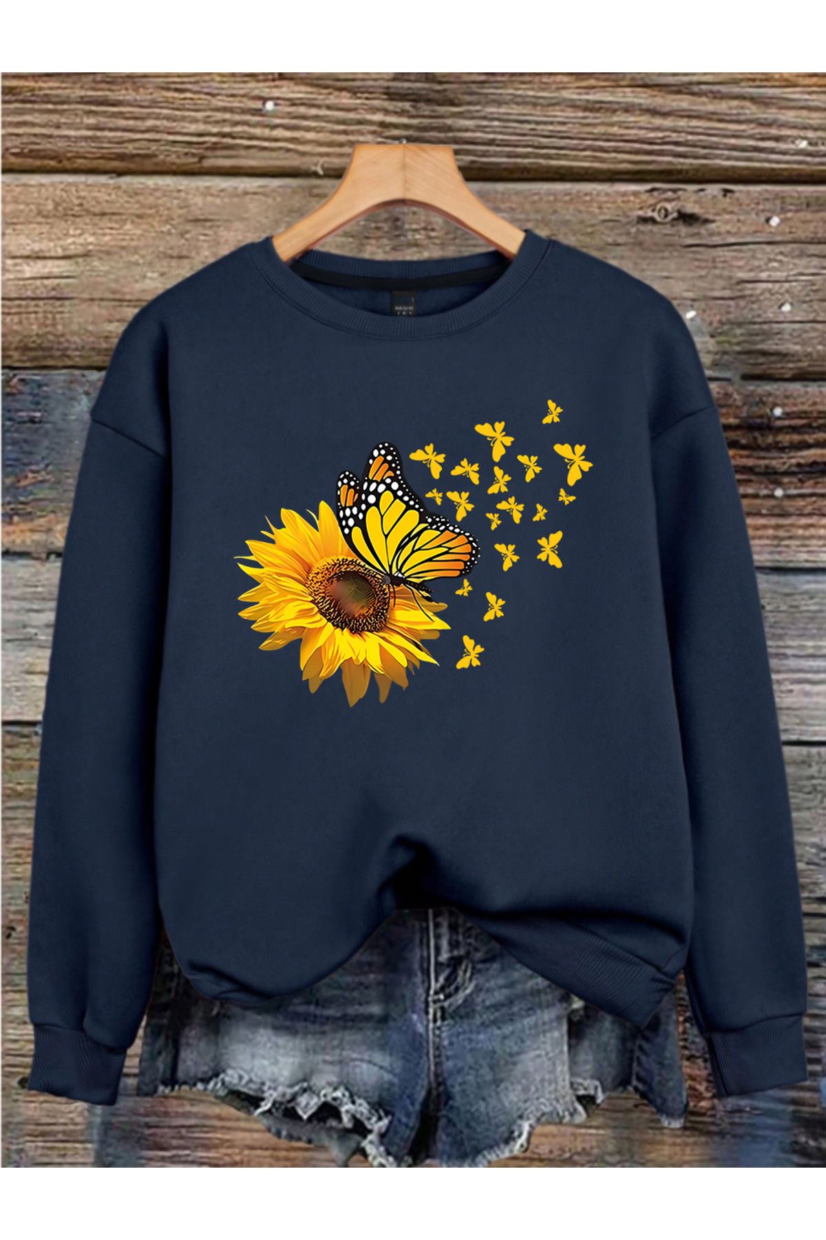MAGORS SUNFLOWER BASKILI 3 İPLİK BİSİKLET YAKA UZUN KOLLU SWEATSHIRT
