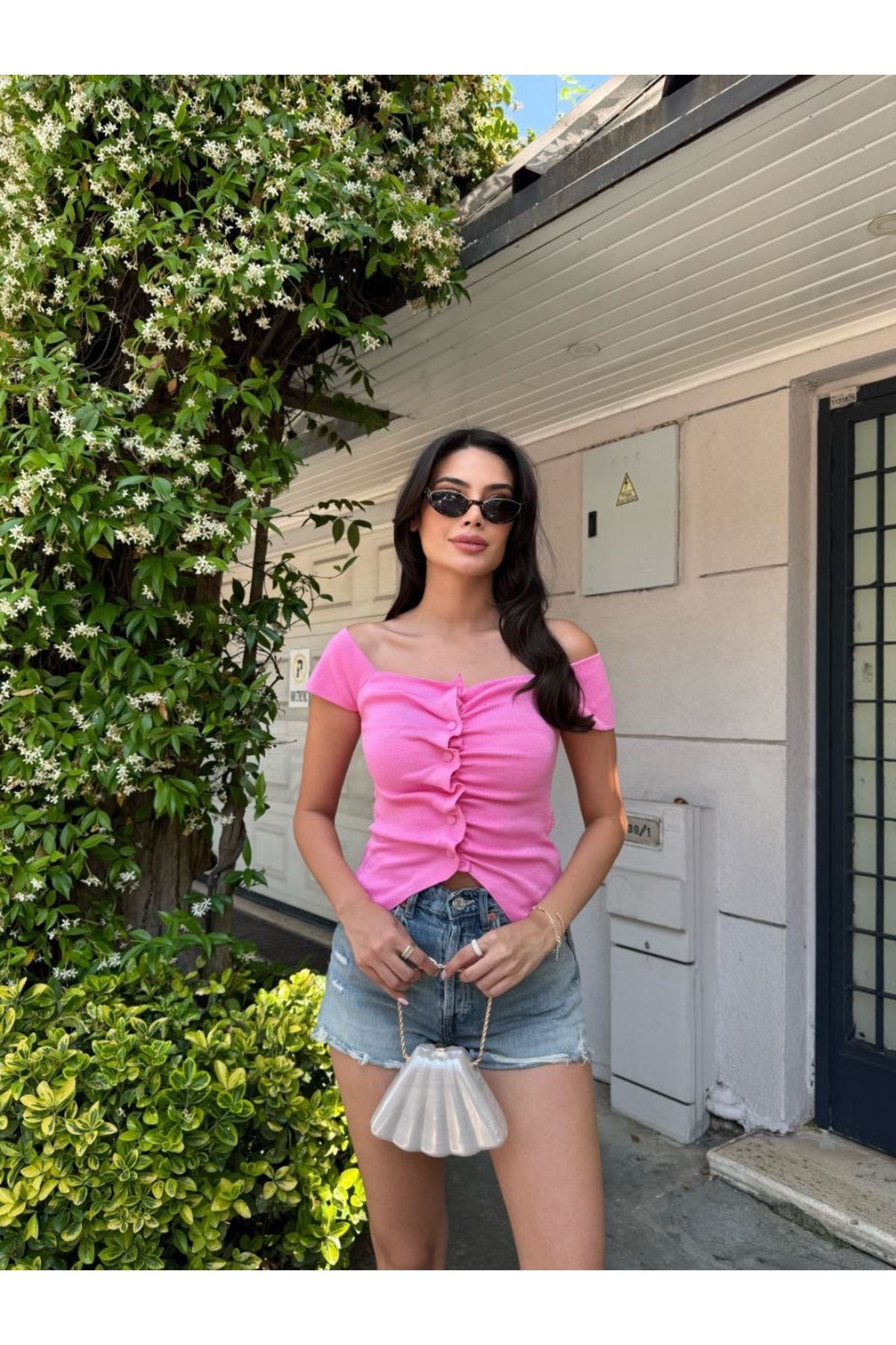 Kaden Pembe Büzgülü Crop Top