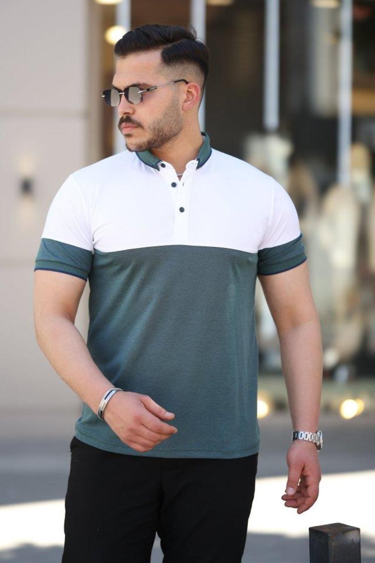 modamtn Erkek Yakalı çift Renk Kısa Kollu T-shirt