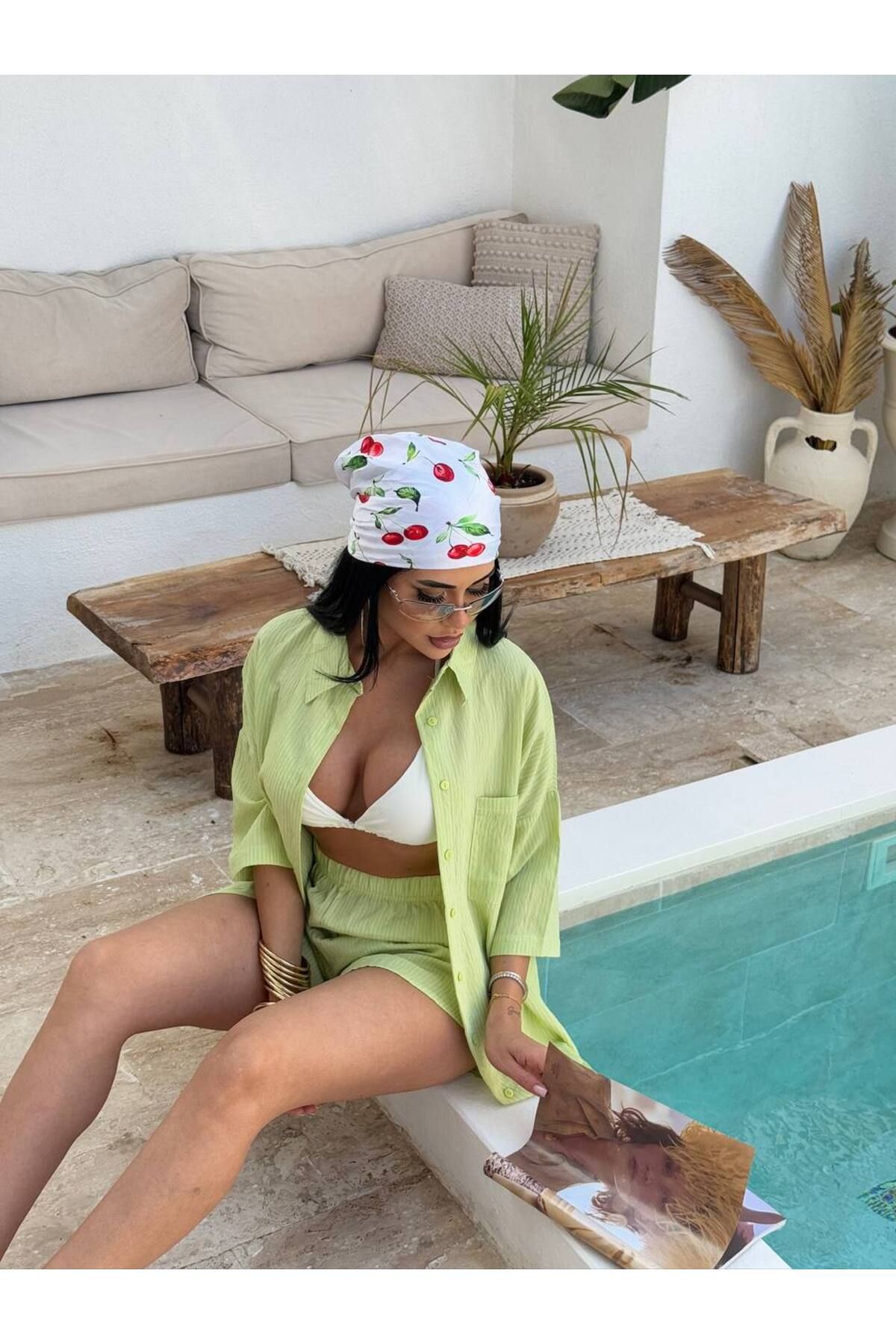 Lady Pixie Kadın Keten Kumaş Oversize Gömlek Şort Takımı