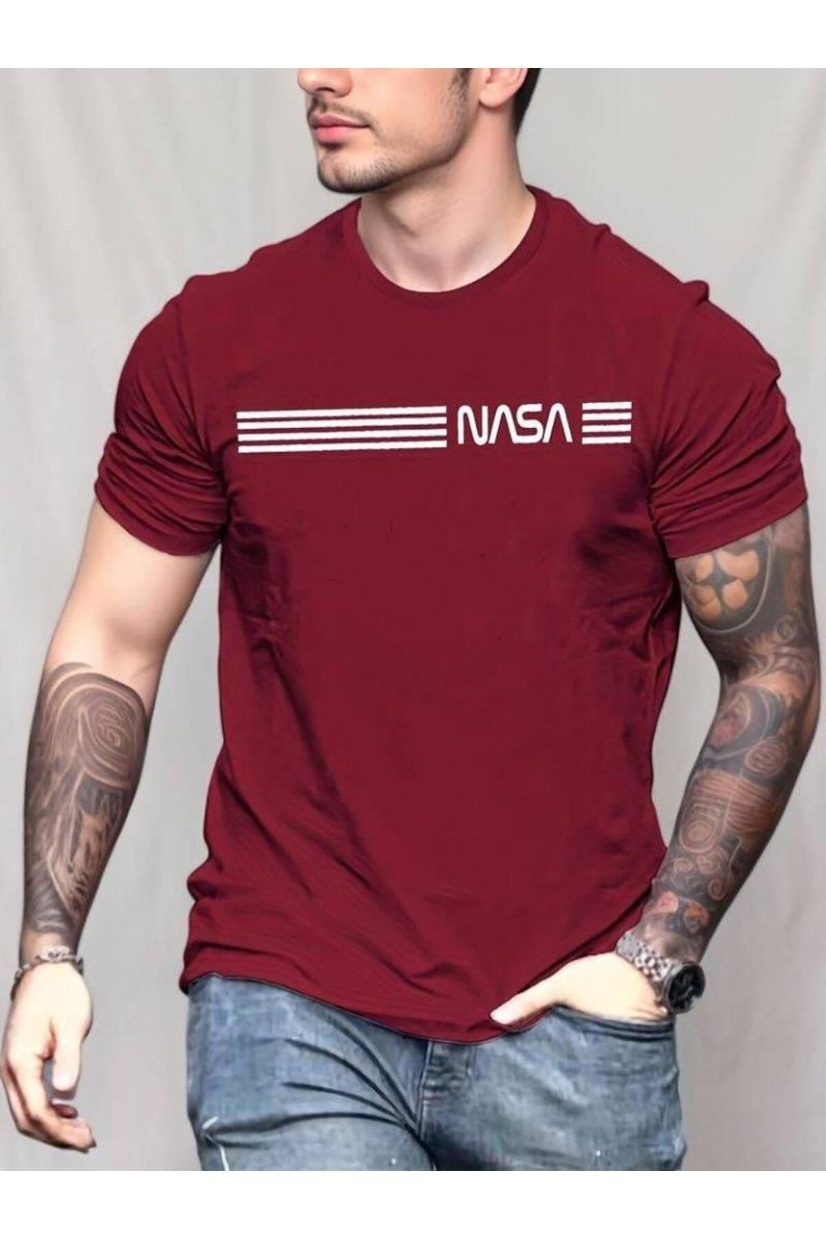 modamtn Erkek Kısa Kollu Nasa Baskı Basic Erkek T-shirt