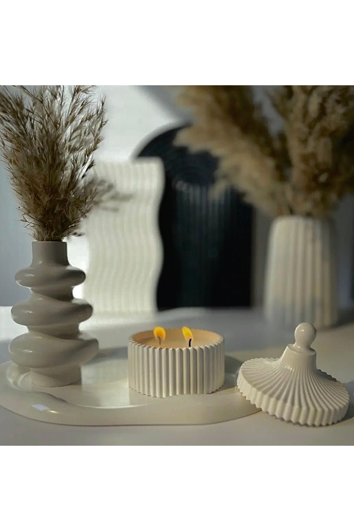 thiramis homeconcept Beyaz Kapaklı Kutu Mum Set 4Parça