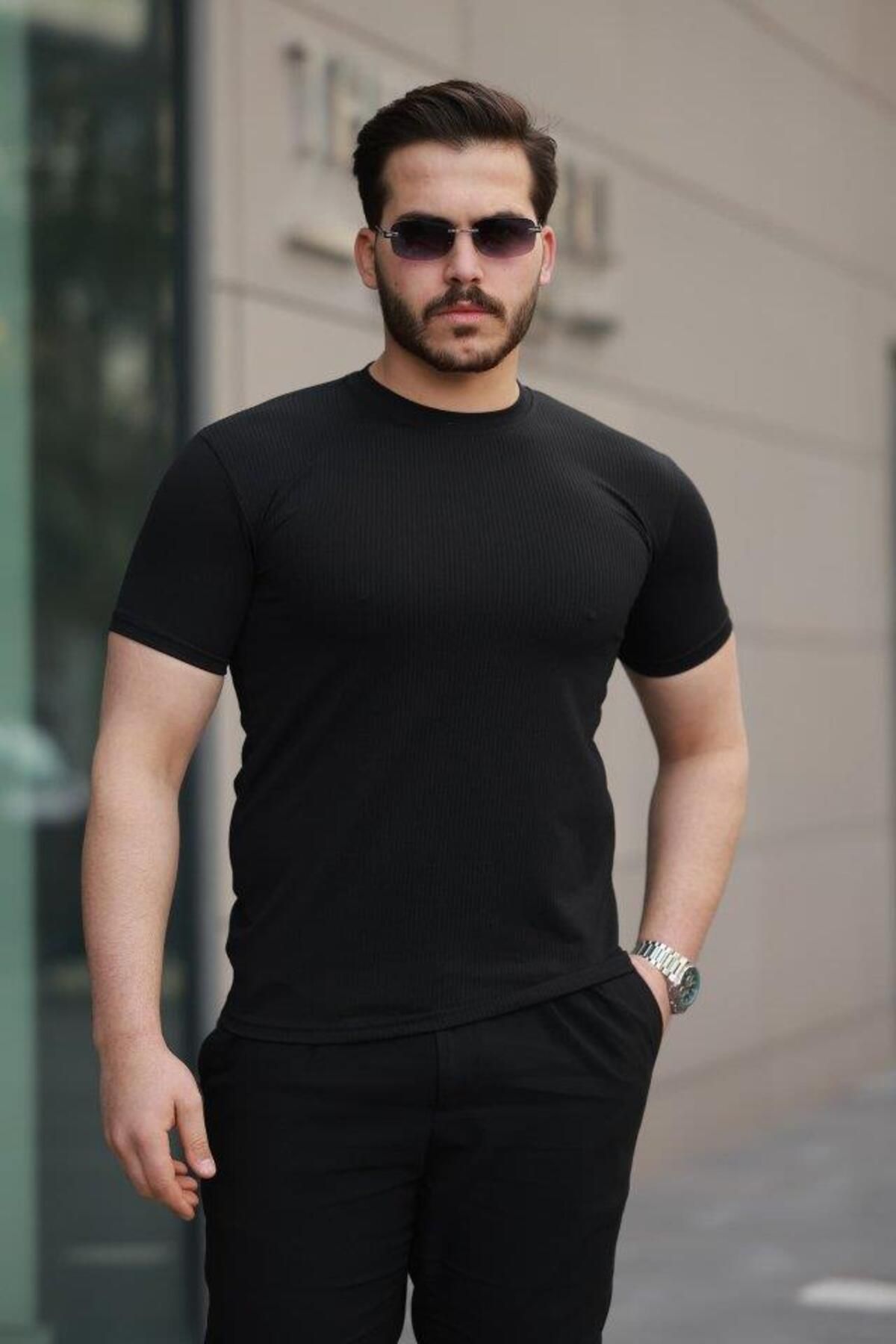 modamtn Erkek Kısa Kollu çizgi Kabartma Detaylı T-shirt