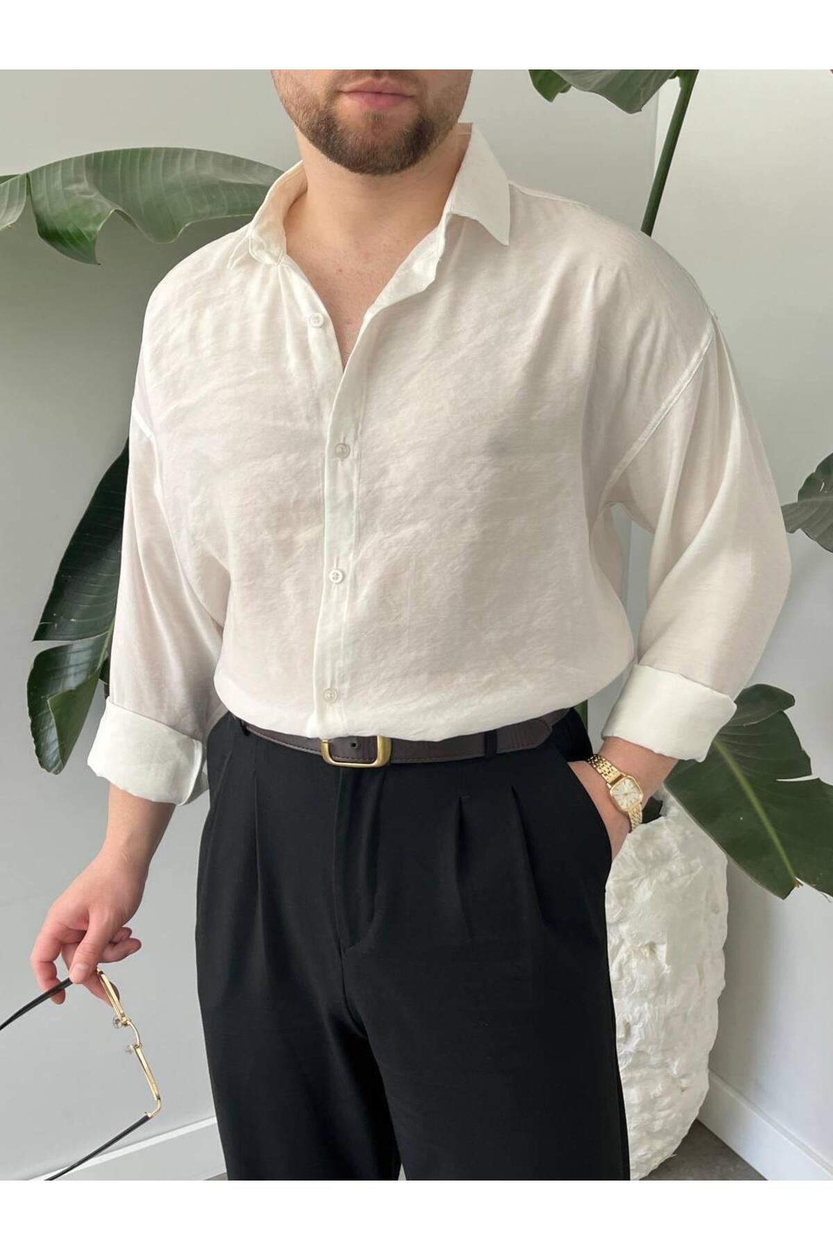 MODA MODAL BEYAZ OVERSİZE GÖMLEK