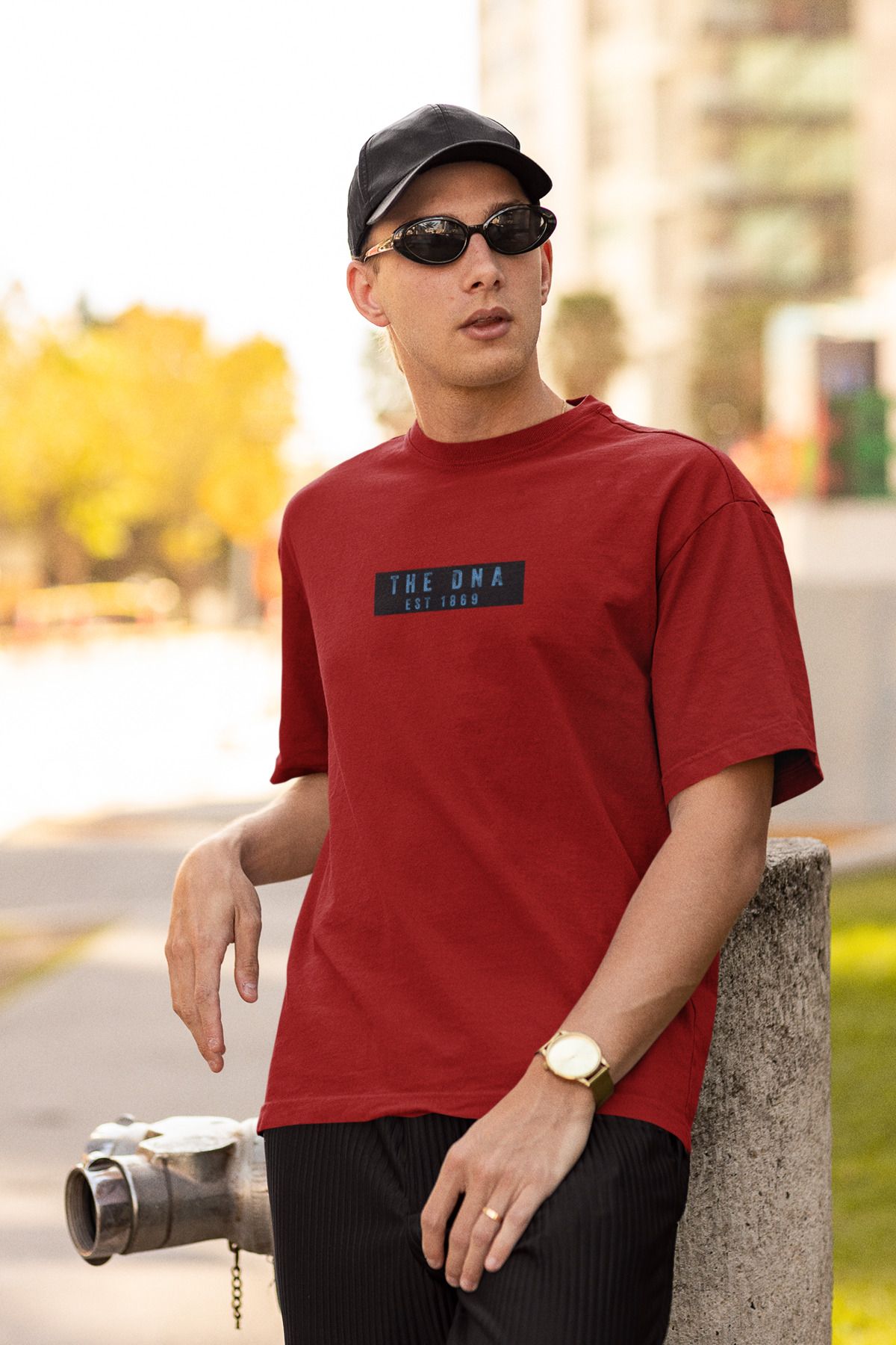 Uniquetex NUBENSE / DENPA-22 - Oversize Unisex DNA Baskılı Bordo Bisiklet Yaka T-shirt (Bilim Tişört)