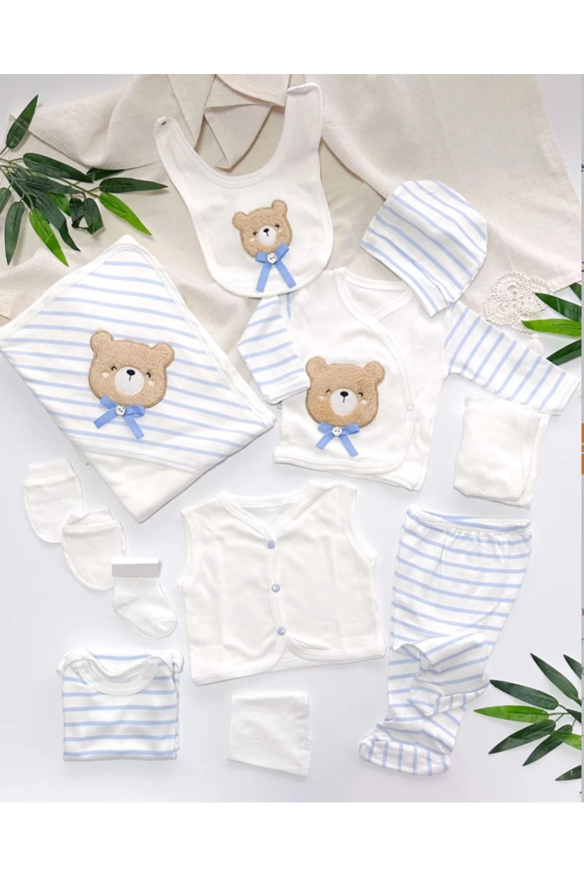 Baby Wings Sevimli Ayıcık Nakışlı 10'lu Set Hastane Çıkışı