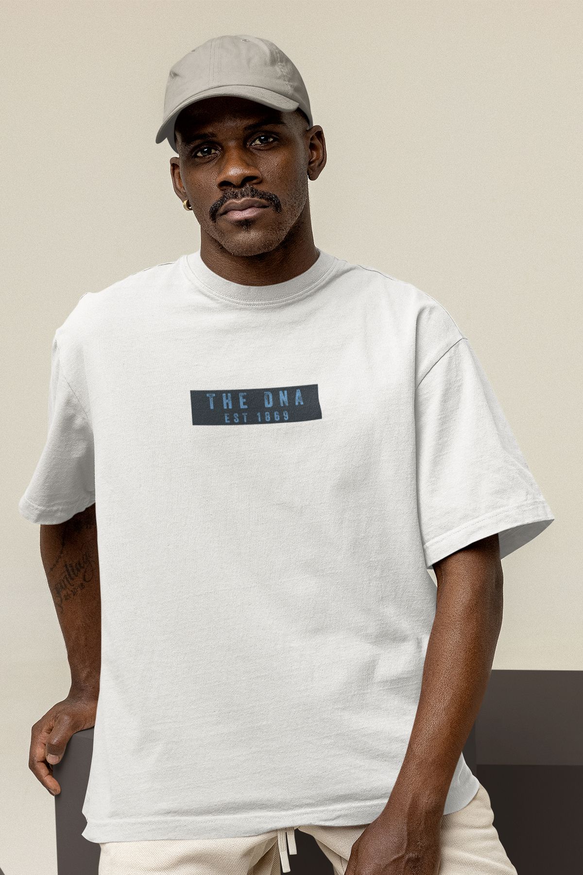 Uniquetex NUBENSE / DENPA-19 - Oversize Unisex DNA Baskılı Beyaz Bisiklet Yaka T-shirt (Bilim Tişört)