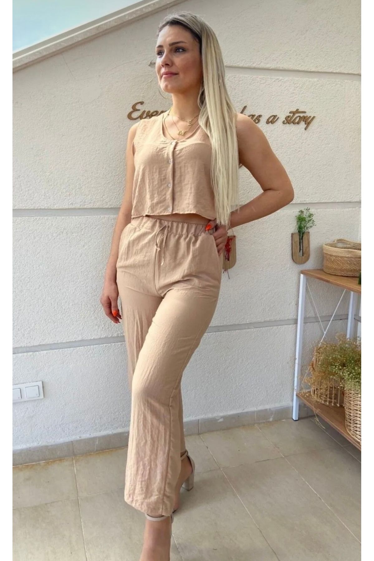 Butik KETEN CROP GÖMLEK PANTOLON TAKIM