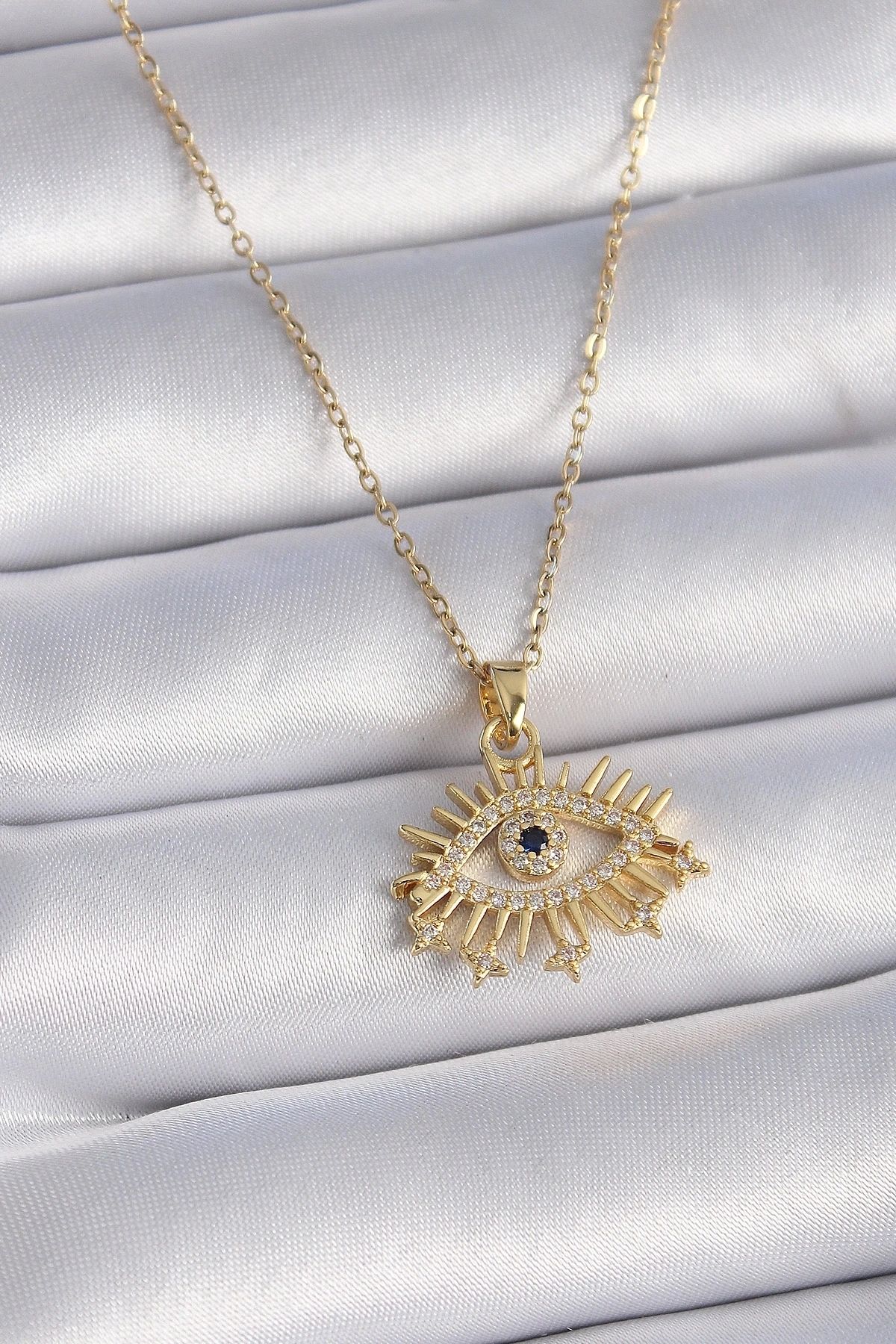 shopwave 316L Çelik Gold Renk Zincir Zirkon Taşlı Göz Figür Kadın Kolye