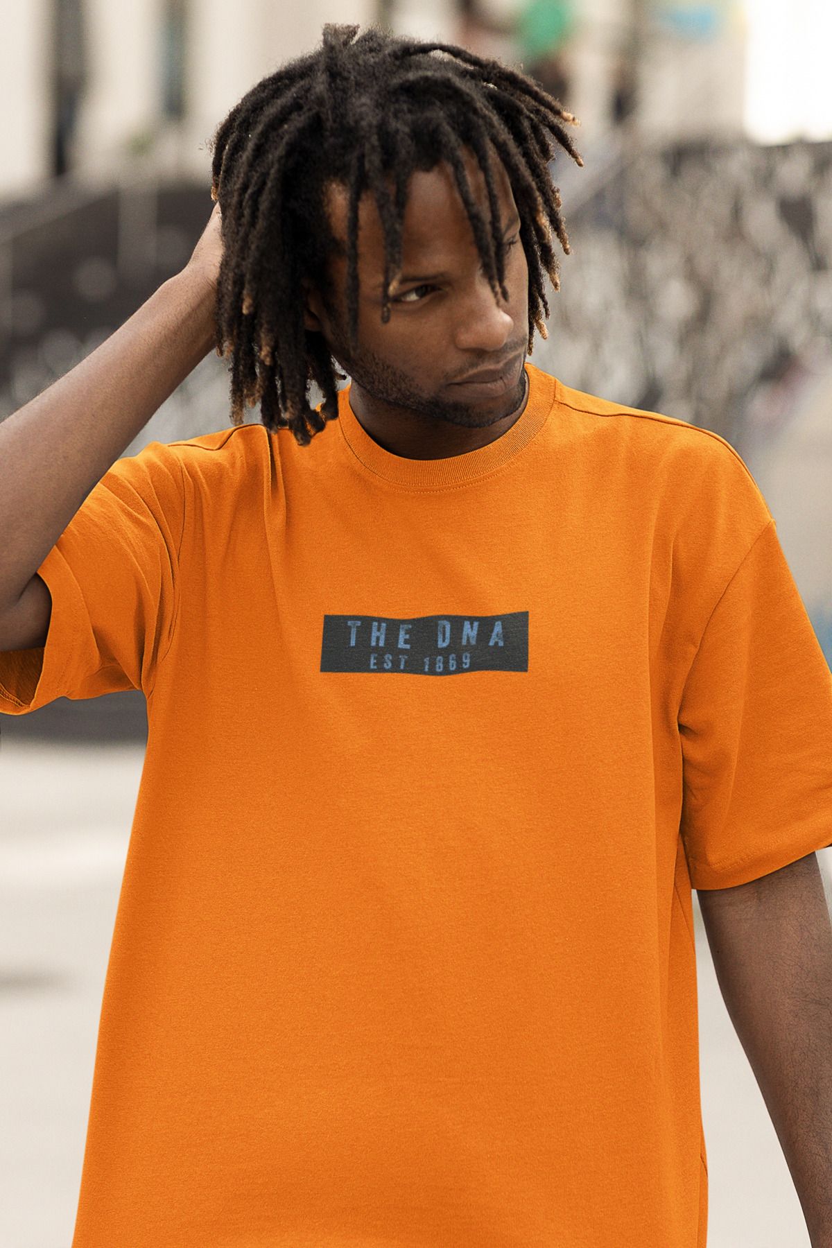 Uniquetex NUBENSE / DENPA-18 - Oversize Unisex DNA Baskılı Turuncu Bisiklet Yaka T-shirt (Bilim Tişört)