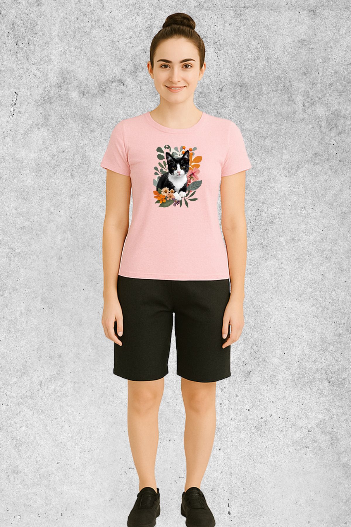 MOLICO Basic unisex sıfır yaka kısa kollu TEKİR BASKILI TSHİRT