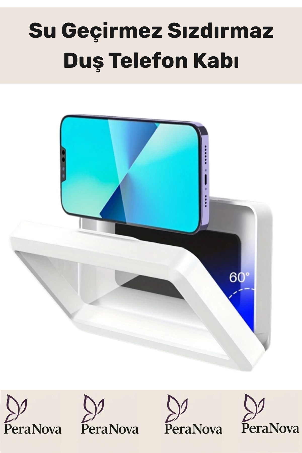 PeraNova Premium Duvara Monte Dayanıklı Pratik Su Geçirmez Sızdırmaz Buğu Yapmaz Duş Telefon Kabı