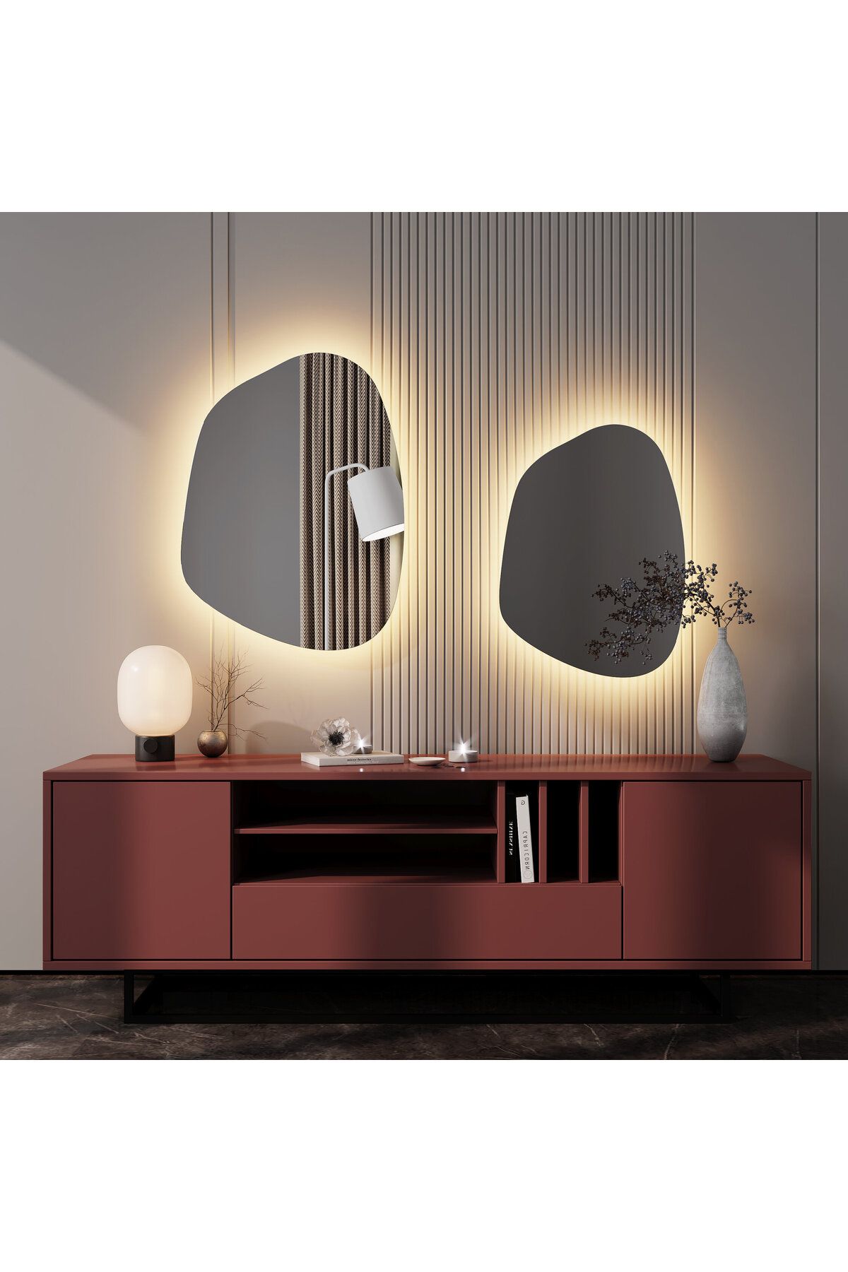 Aypars Atölye 80x108 Asimetrik LED Ayna – Gün Işığı ve Beyaz Işıklı Tekli Duvar Aynası, Modern Doğal Form