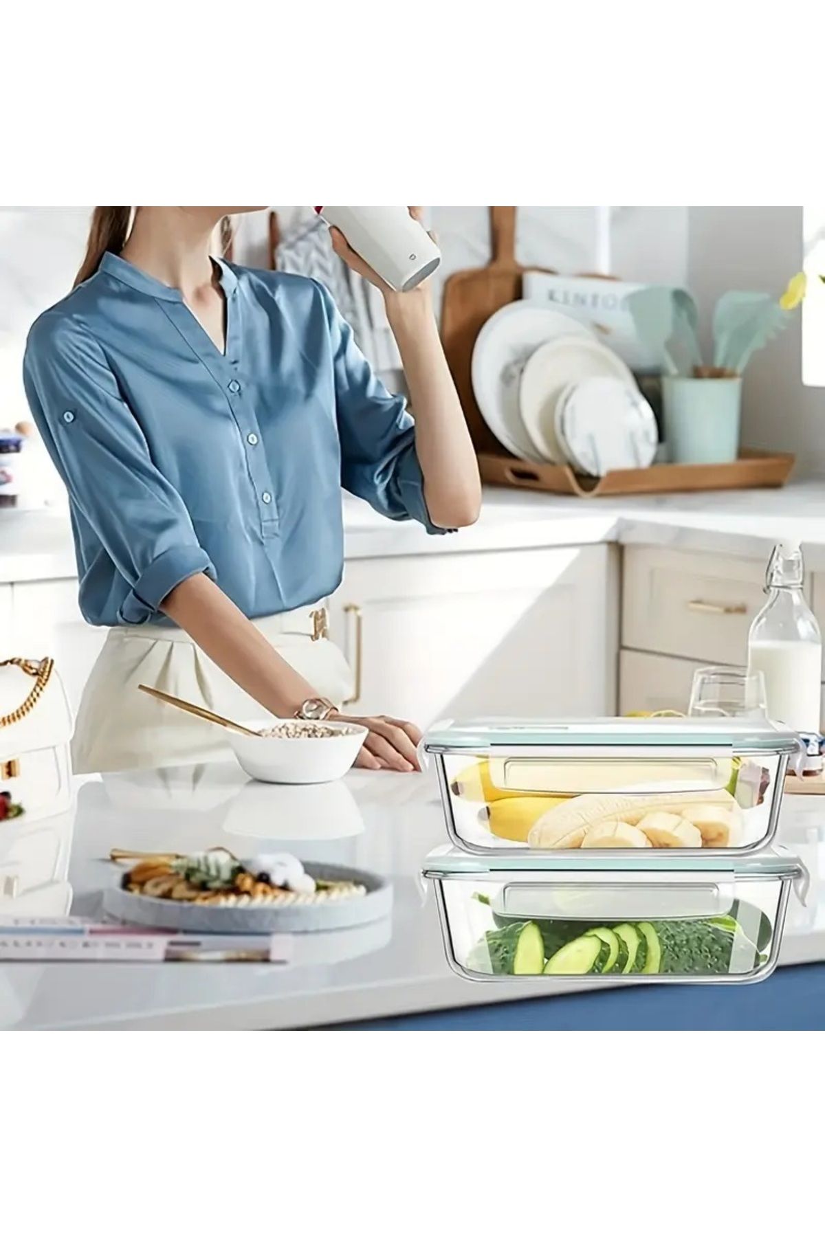 CİHO-Ciho 2 Pieces 1520 ml Glass Ziplock Vacuum Rectangular Airtight Storage Container with Lid 6