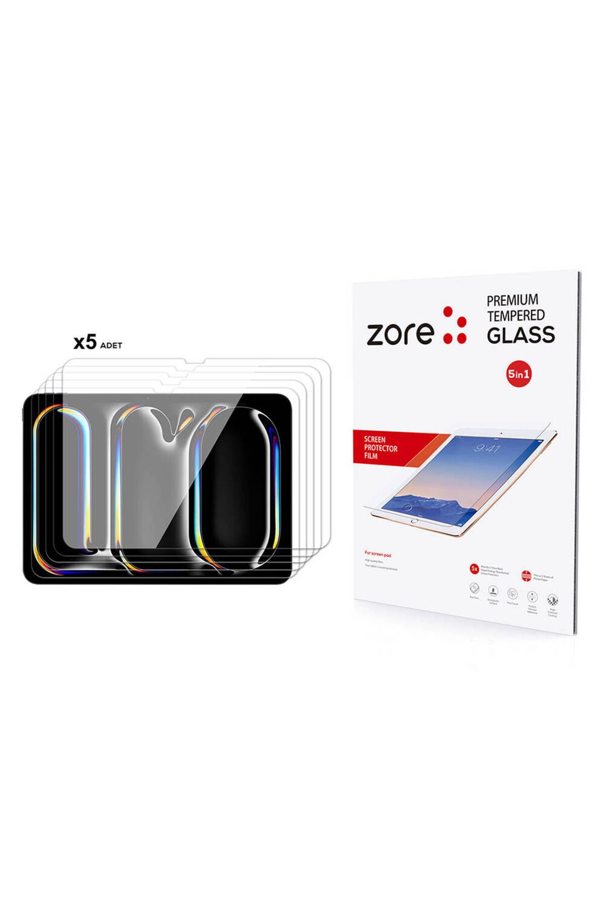 Megafox Teknoloji Apple iPad 11 Pro 2024 Uyumlu Ekran Koruyucu 5in1 Zore Tablet Temperli Ekran Camı