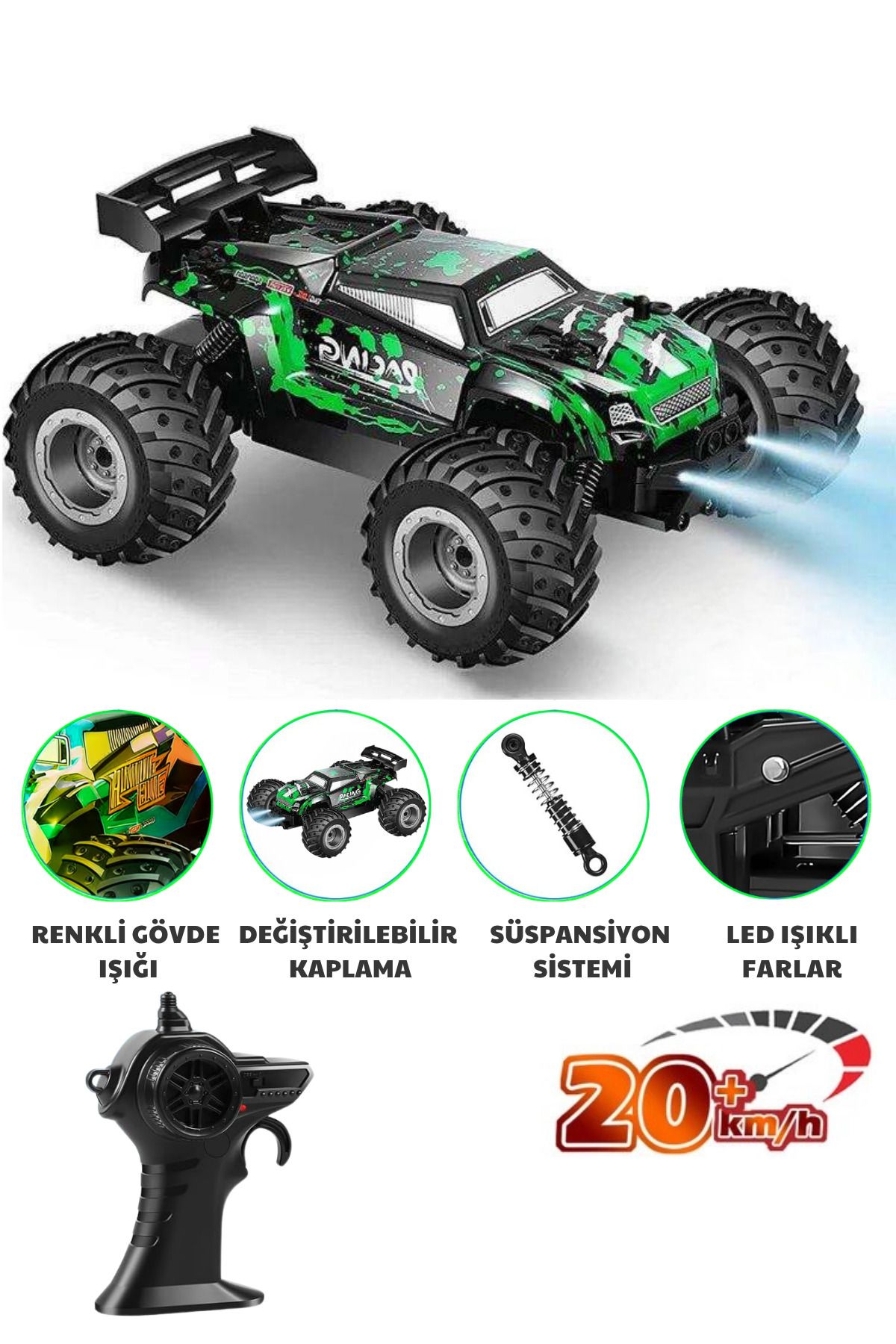 giffy Oyuncak 2.4 GHz Uzaktan Kumandalı Şarjlı Led Işıklı Drift Atan 20 Km Hız Yapan Off Road Araba