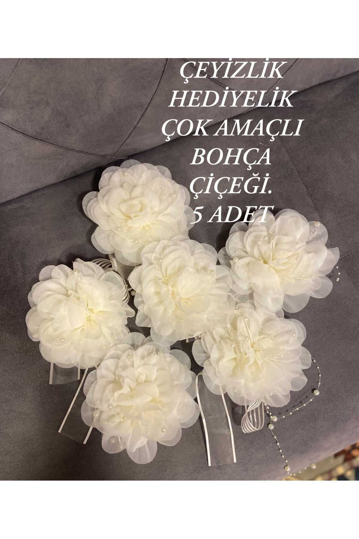 HMZ TEKSTİL HEDİYELİK ÇEYİZLİK BOHÇALIK ÇİÇEK SÜS . BOHÇA ÇİÇEĞİ GÜLÜ 5 ADET