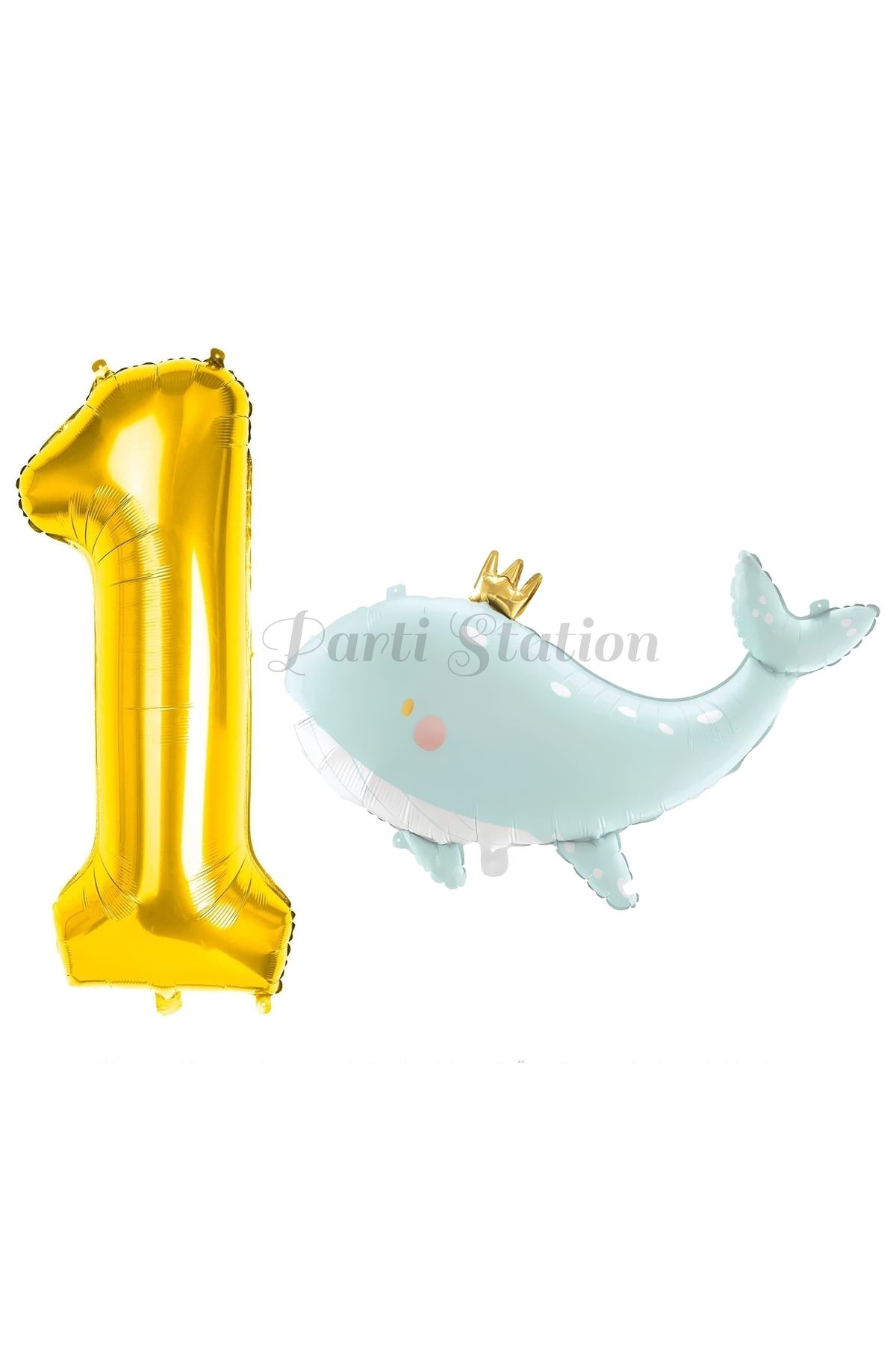 Partifest Sevimli Yeşil Balina 1 Yaş Balon Set Deniz Okyanus Canlıları Konsept Balon ve Gold Rakam Balon