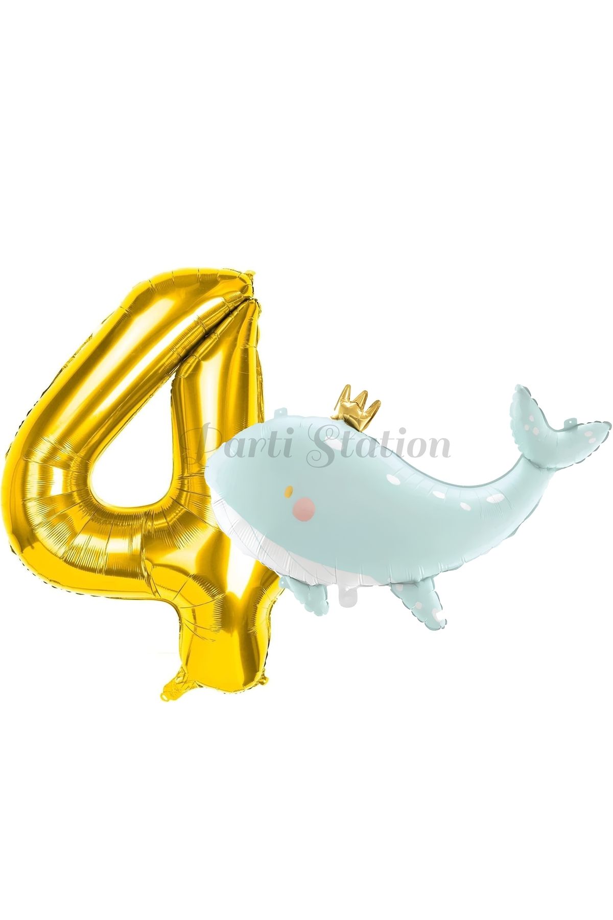 Partifest Sevimli Yeşil Balina 4 Yaş Balon Set Deniz Okyanus Canlıları Konsept Balon ve Gold Rakam Balon