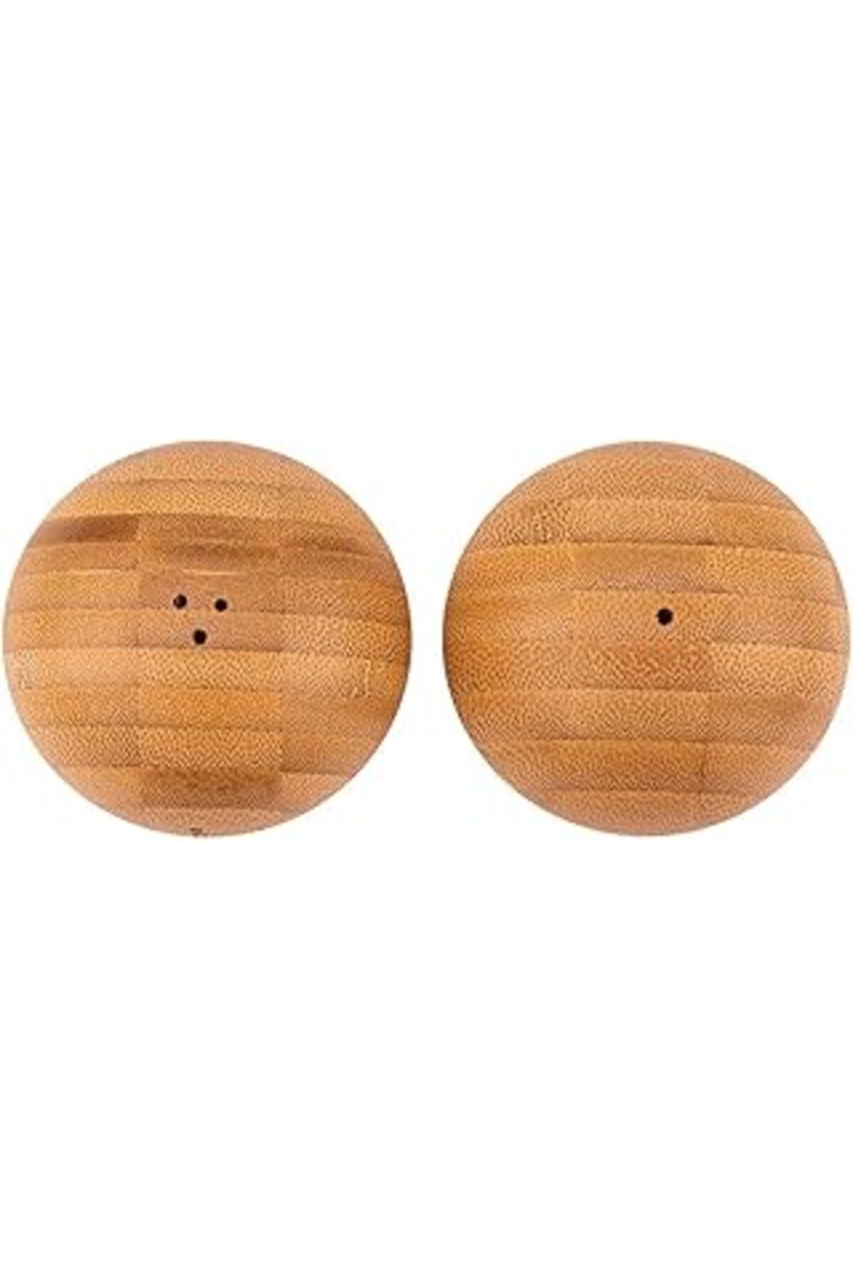 Mu Art Ahşap Renovon Bambu Top Tuzluk Ve Biberlik 2'li Set, Küre Şeklinde Bambudan Ahşap Tuzluk Biberlik Seti Ik