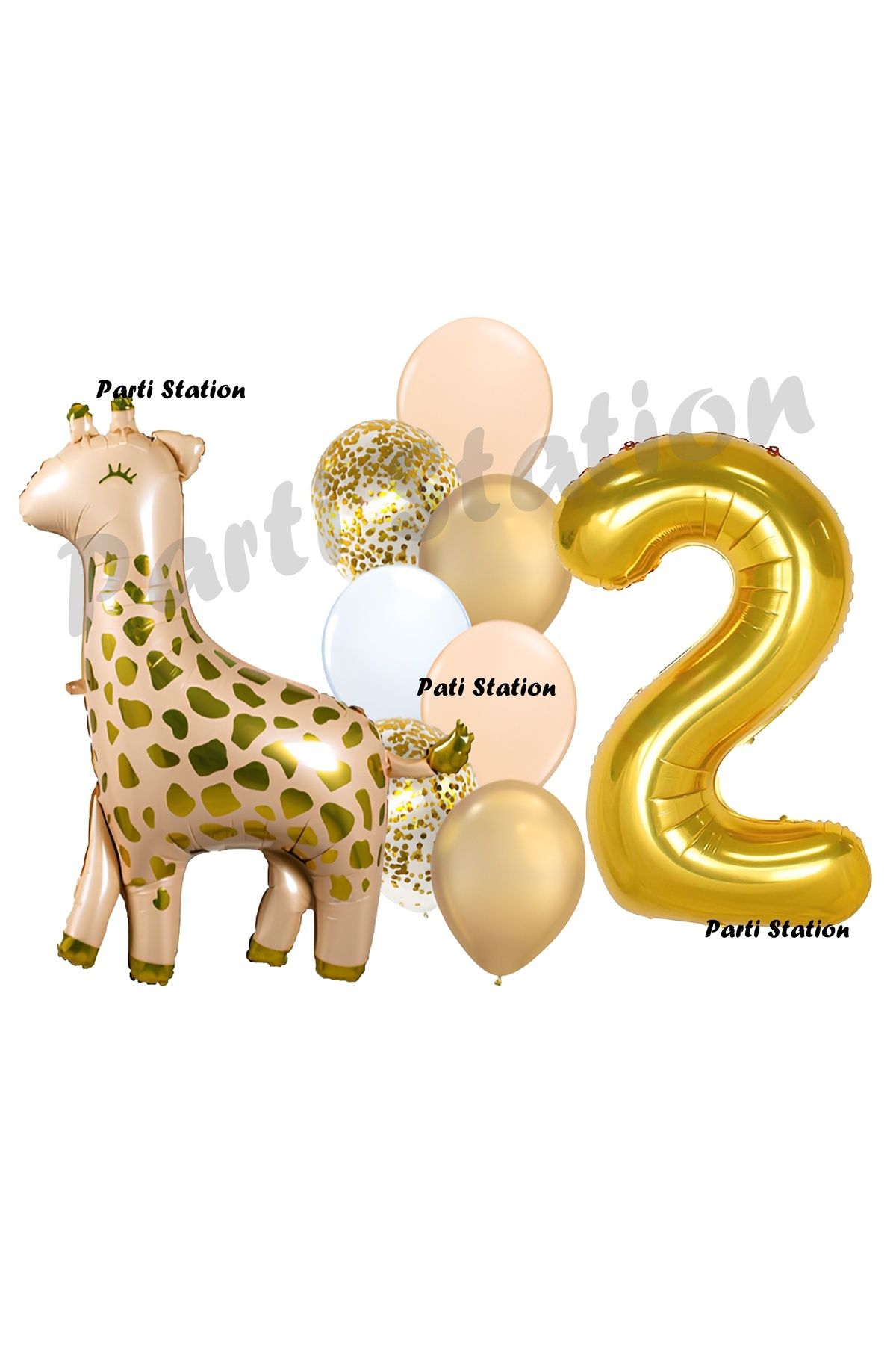 Partifest Zürafa Balon Set Safari Zürafa 2 Yaş Balon Set Sevimli Zürafa ve Gold Rakam Balon Doğum Günü Set