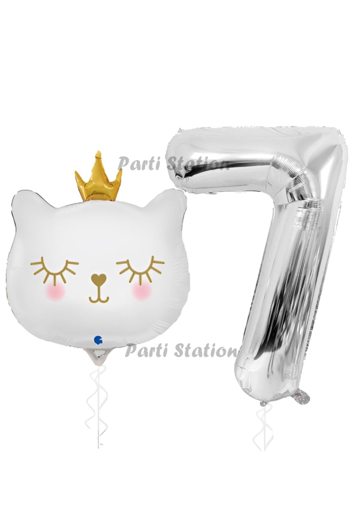 Partifest Beyaz Kedi 7 Yaş Doğum Günü Balon Set White Cat White Kitty Konsept Parti Balon Set Beyaz Kedi Tema