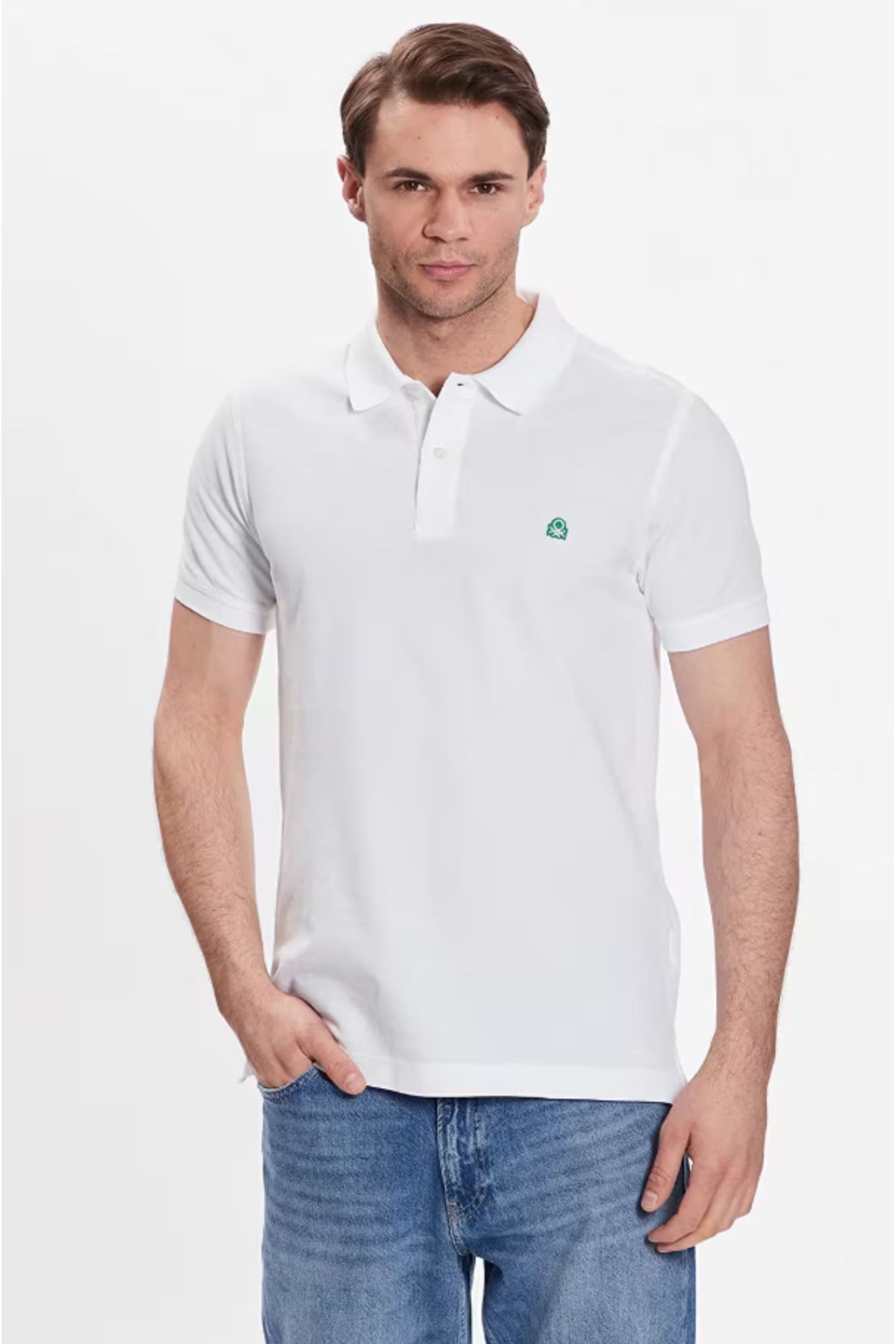 United Colors of Benetton Erkek Beyaz Polo Yaka T-shirt