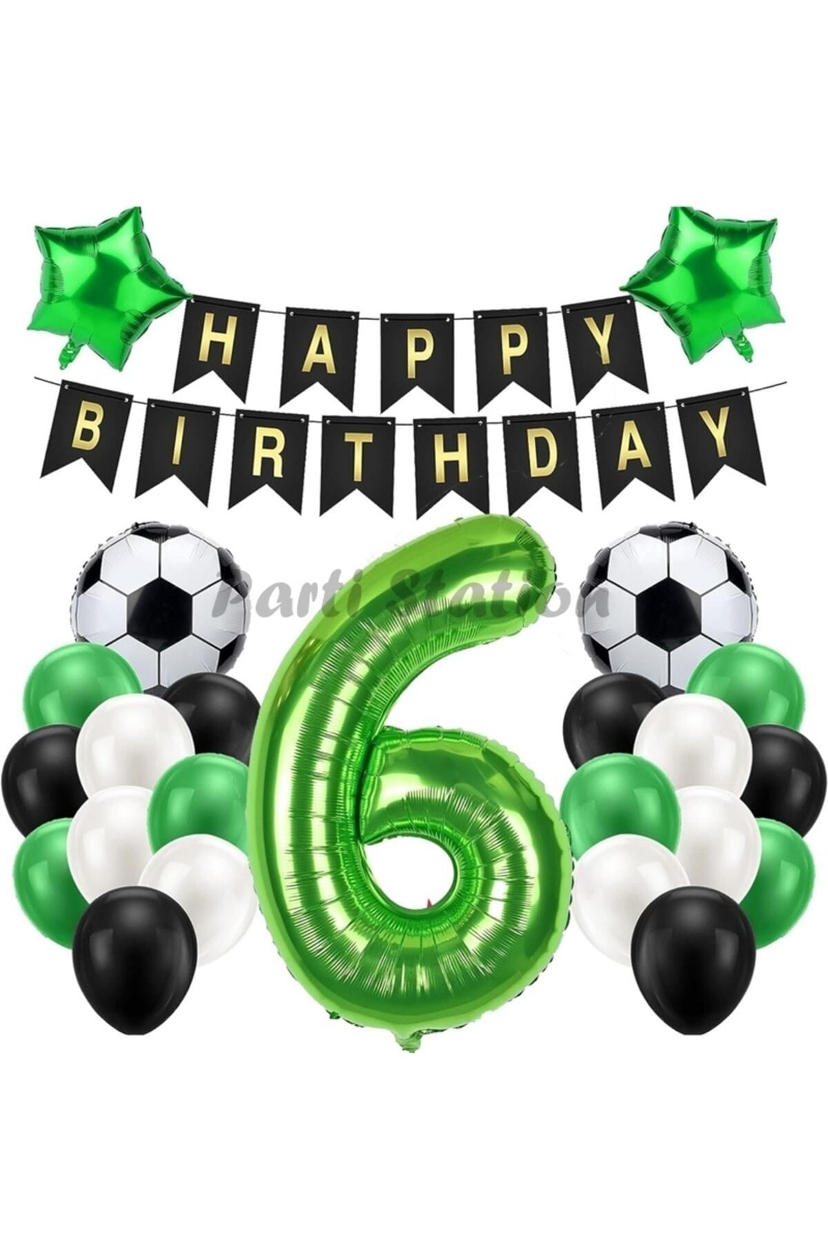 Partifest Futbol Maç Konsept Yeşil Rakam 6 Yaş Balon 76 Cm Futbol Konsept Yeşil Parti Doğum Günü Balon Seti