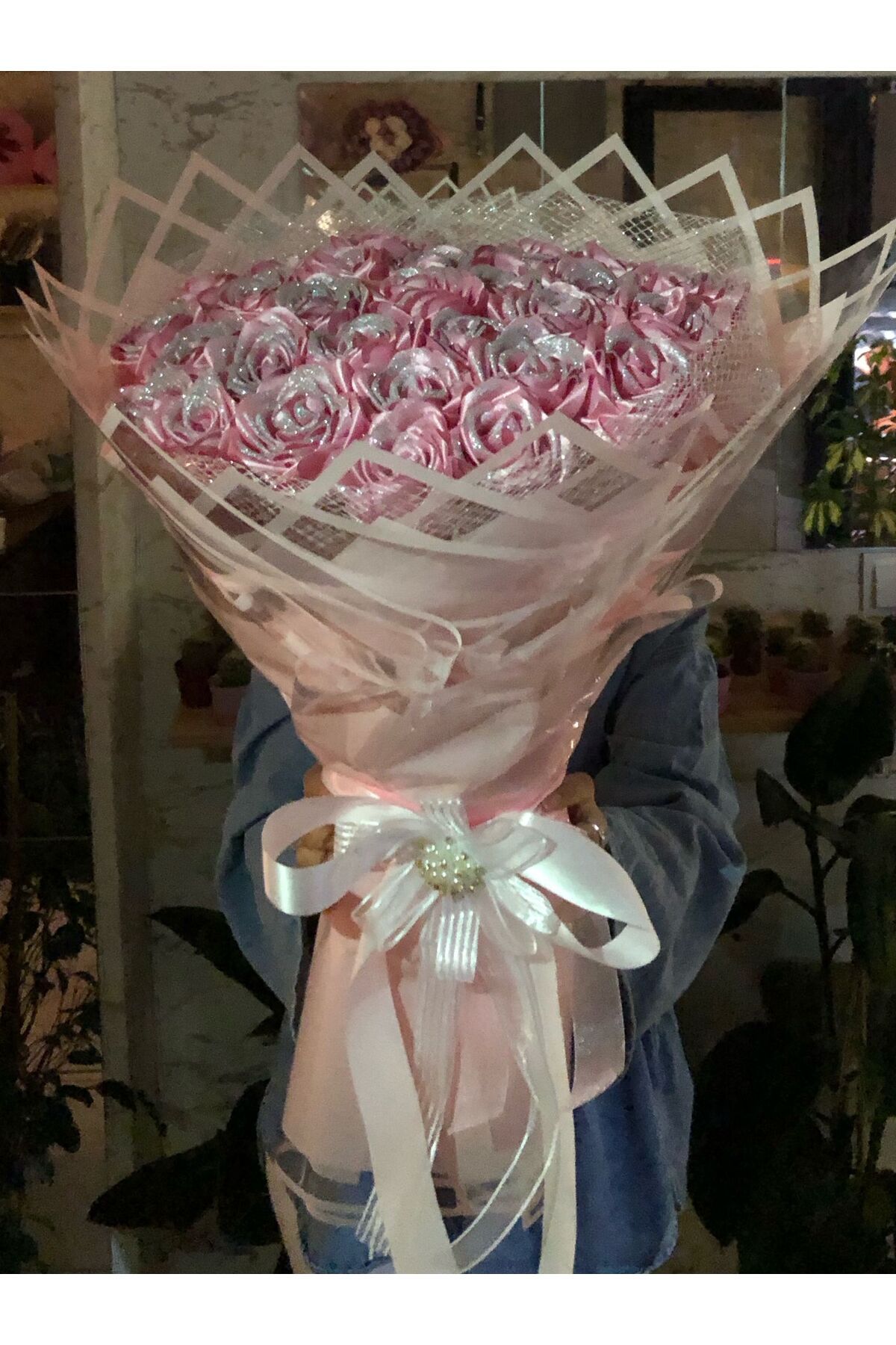 Gizem Çiçekçilik Hediyelik SOLMAYAN PEMBE GÜL BUKETİ 30 ADET ,ÖZEL GÜN,SEVGİLİ (NOT YAZILIR )