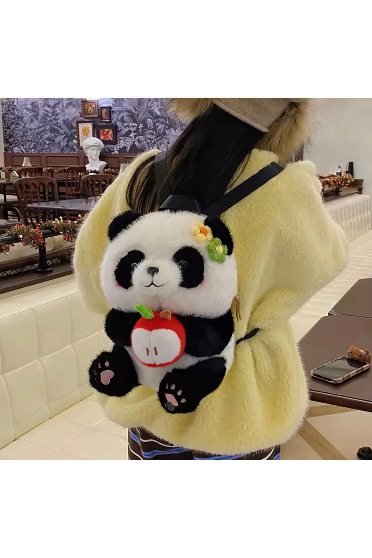 yarbay Sevimli ponçik panda sırt çantası tokalı pamuk uyku arkadaşı aksesuar çocuk kadın sırt çantası panda