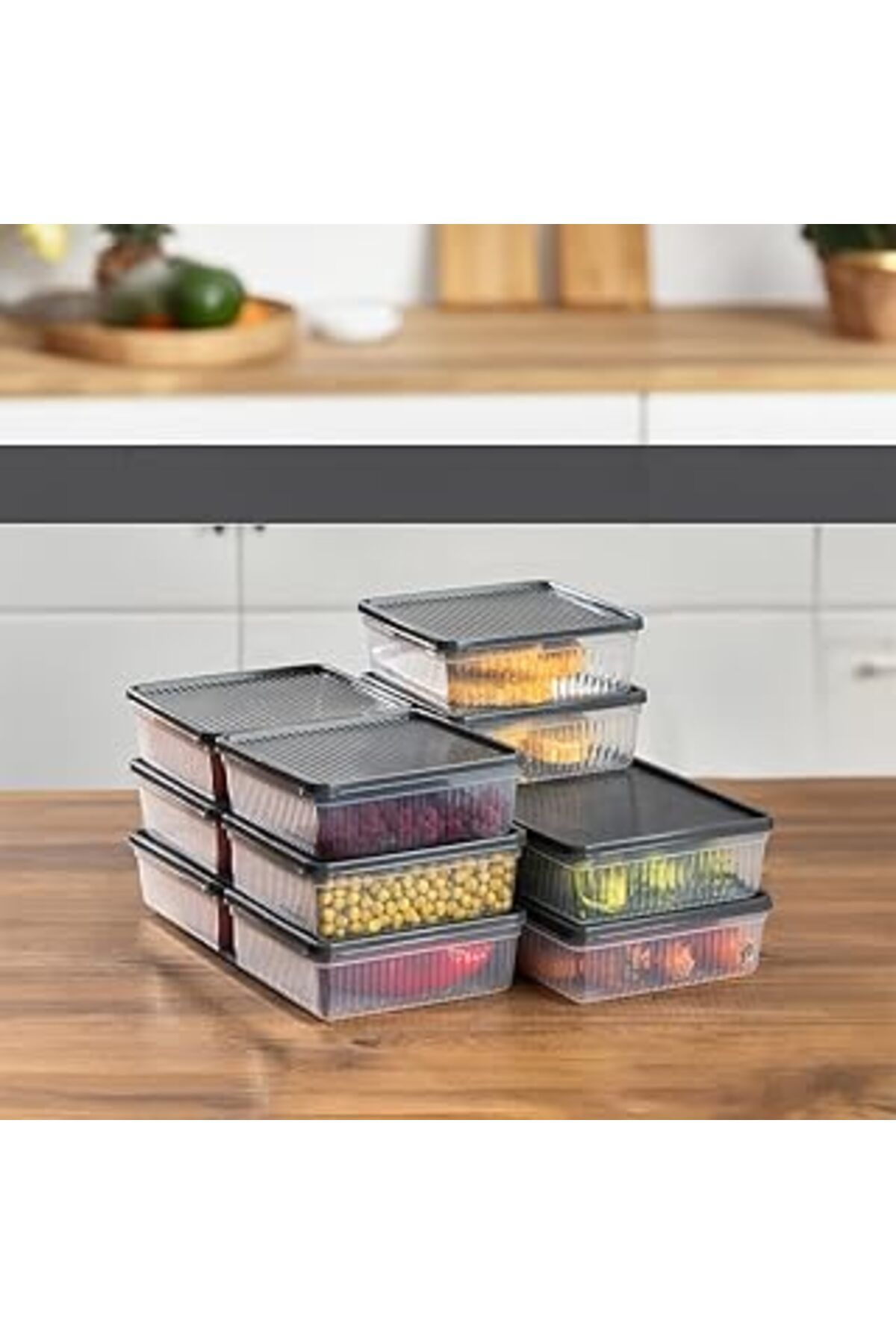 Mu Art Ahşap 1180 12Li Buzdolabı Organizer Mikrodalga Ve Derin Dondurucuya Uygun Buzluk Bakliyat Saklama Kabı -