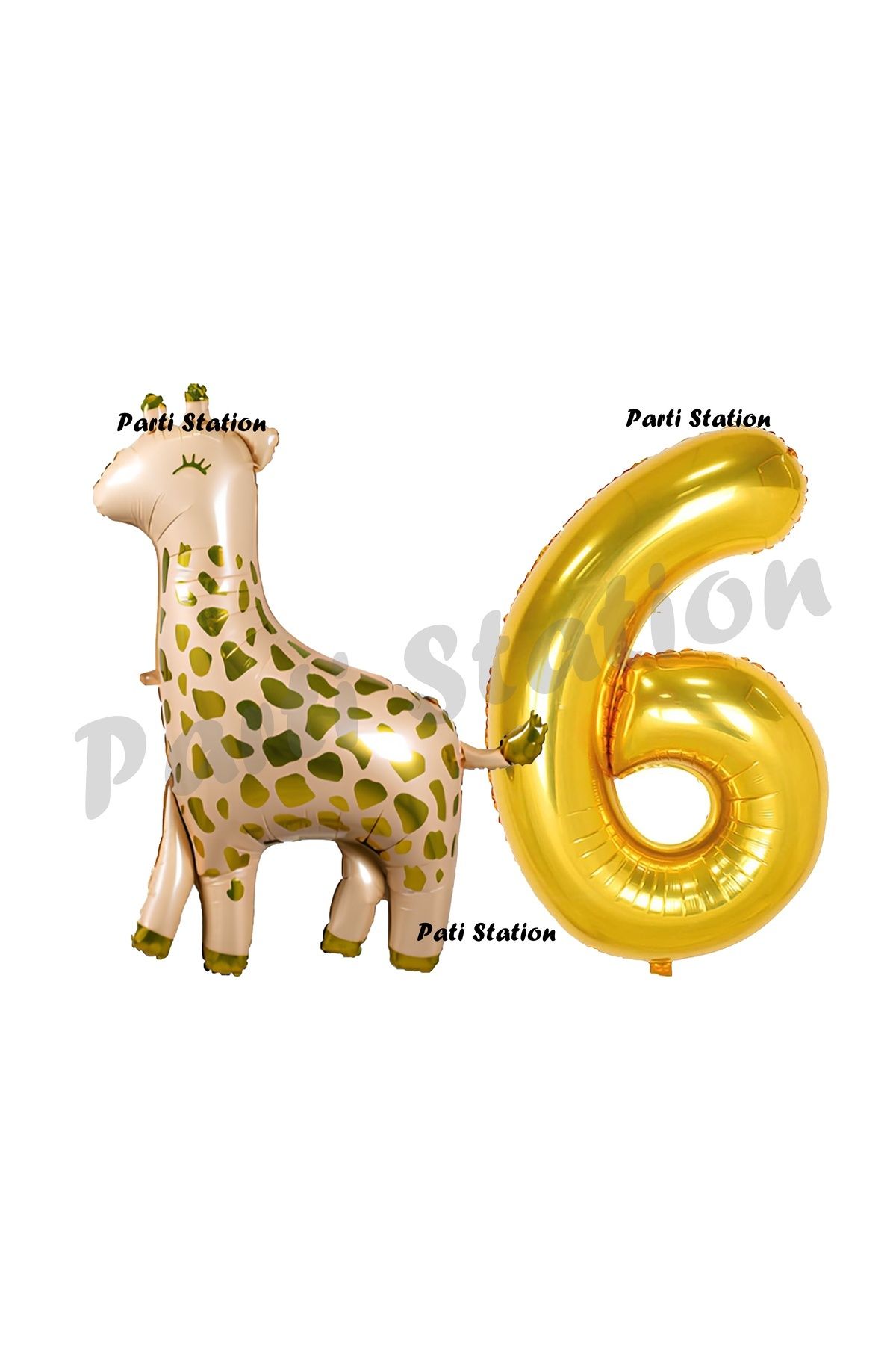 Partifest Safari Zürafa 6 Yaş Balon Set Sevimli Zürafa ve Gold Rakam Balon Doğum Günü Set