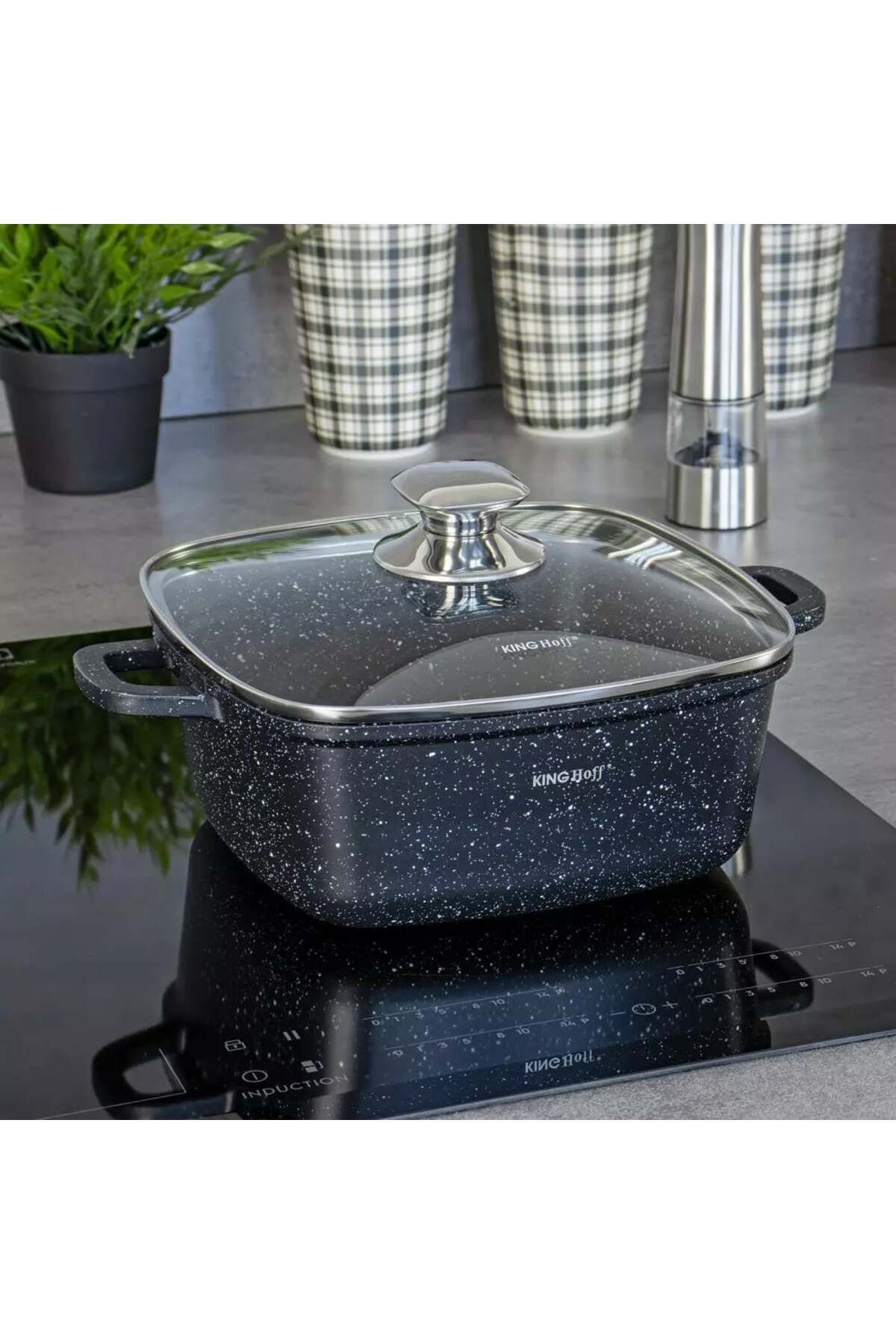 Kinghoff-Square pot with lid 26x26 cm, 5.5L – Kinghoff KH 1604, marble coating, for all types of hobs 5
