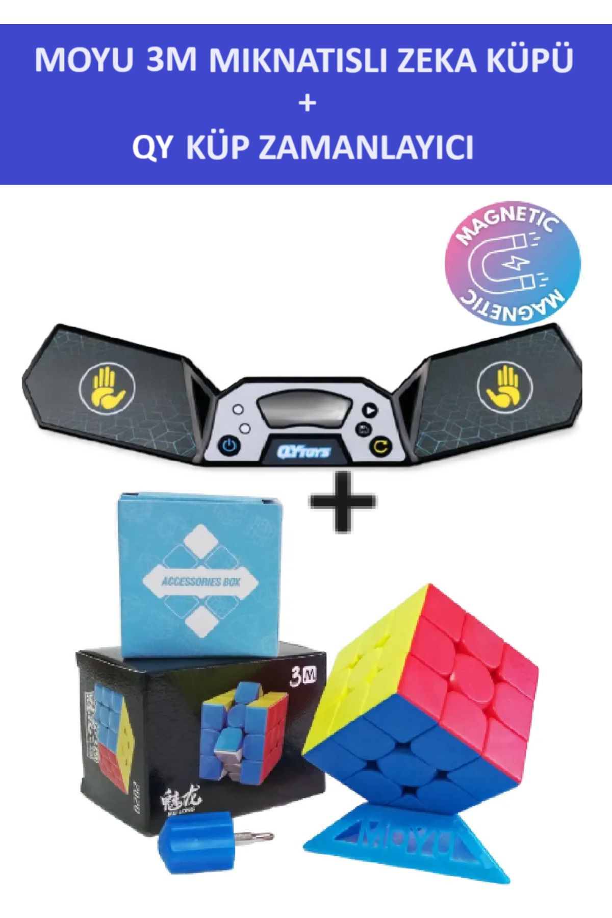 ZETCONCEPT Moyu 3m v2 Profesyonel Speed Cube Ve QY Küp Timer Seti - 3x3 Zeka Sabır Küpü Ve Zamanlayıcı