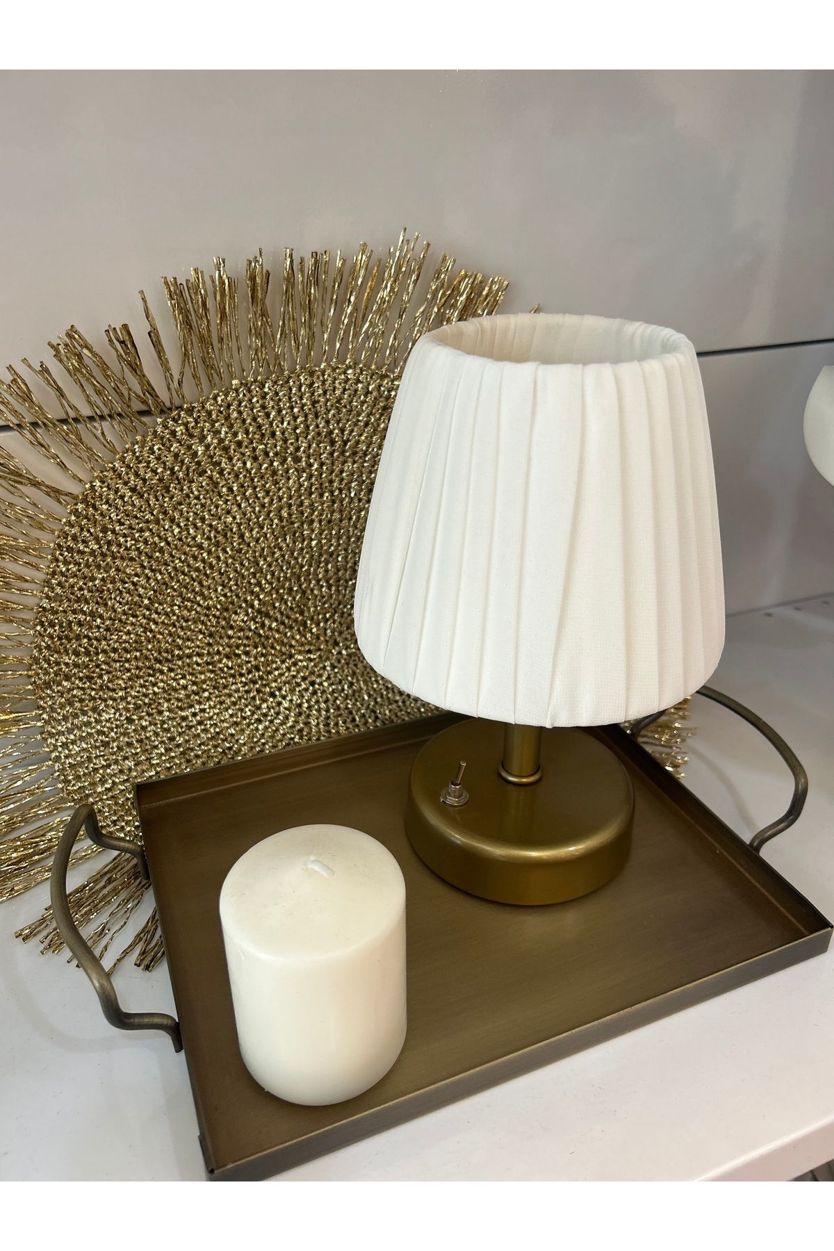 vanilya accessory İpek kumaş masa lambası (eskitme gold)