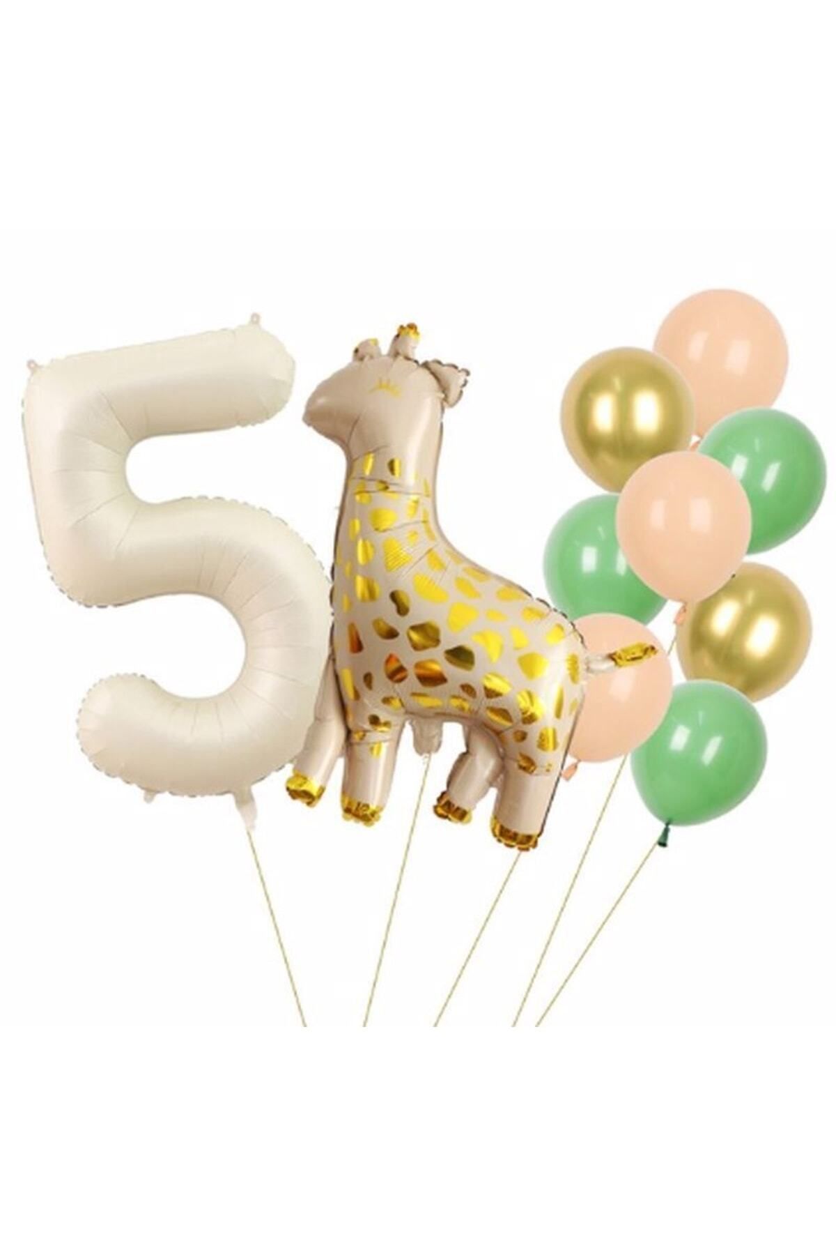 Partifest Zürafa 5 Yaş Balon Set Yıldız Balon Folyo Set Konsept Doğum Günü Set Yaş Balon Set