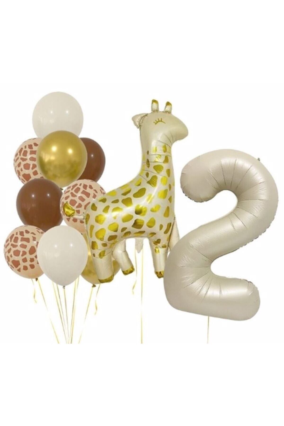 Partifest Zürafa 2 Yaş Balon Folyo Set Konsept Doğum Günü Set Yaş Balon Set