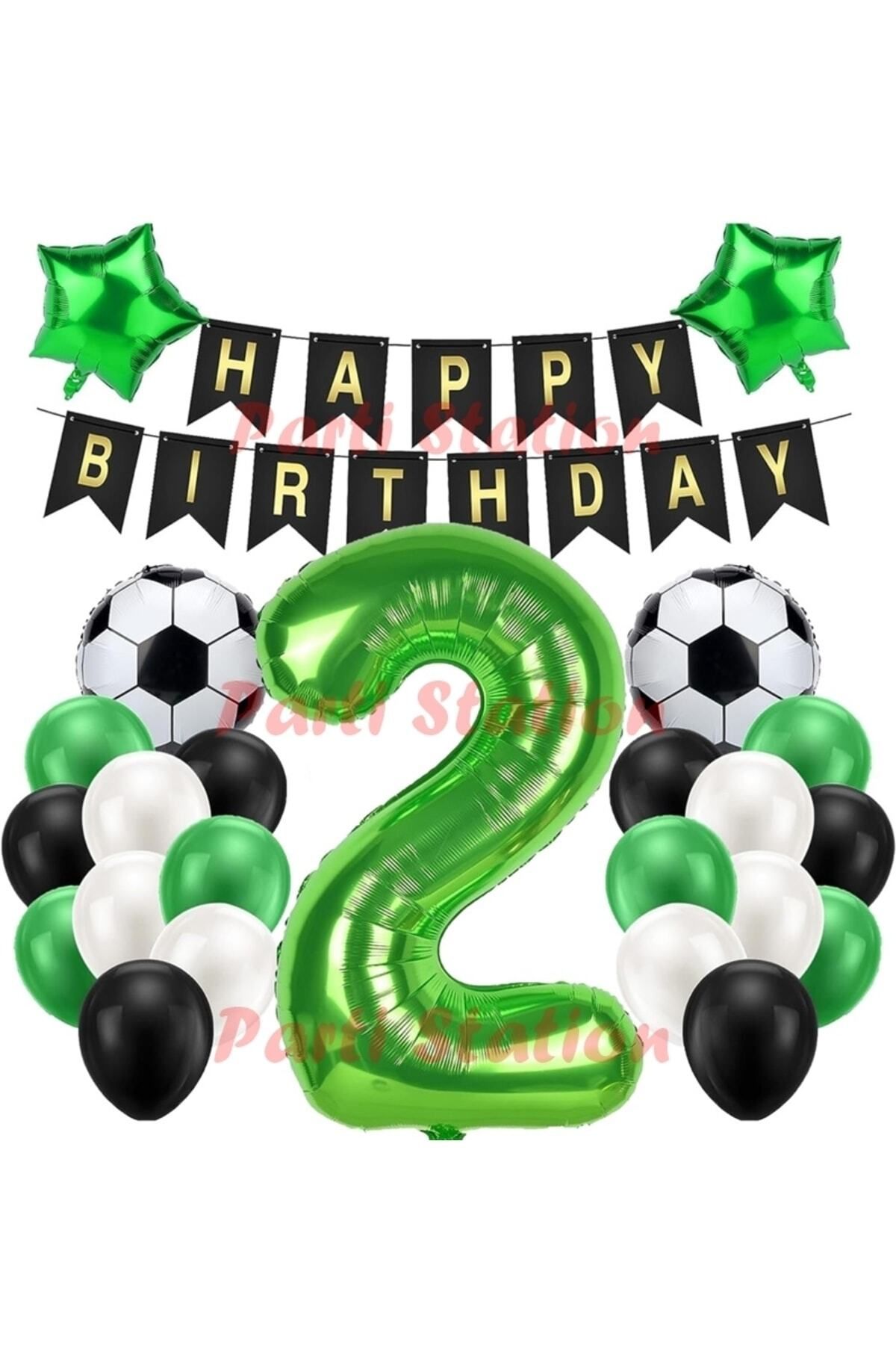 Partifest Futbol Maç Konsept Yeşil Rakam 2 Yaş Balon Futbol Konsept Yeşil Parti Doğum Günü Balon Seti