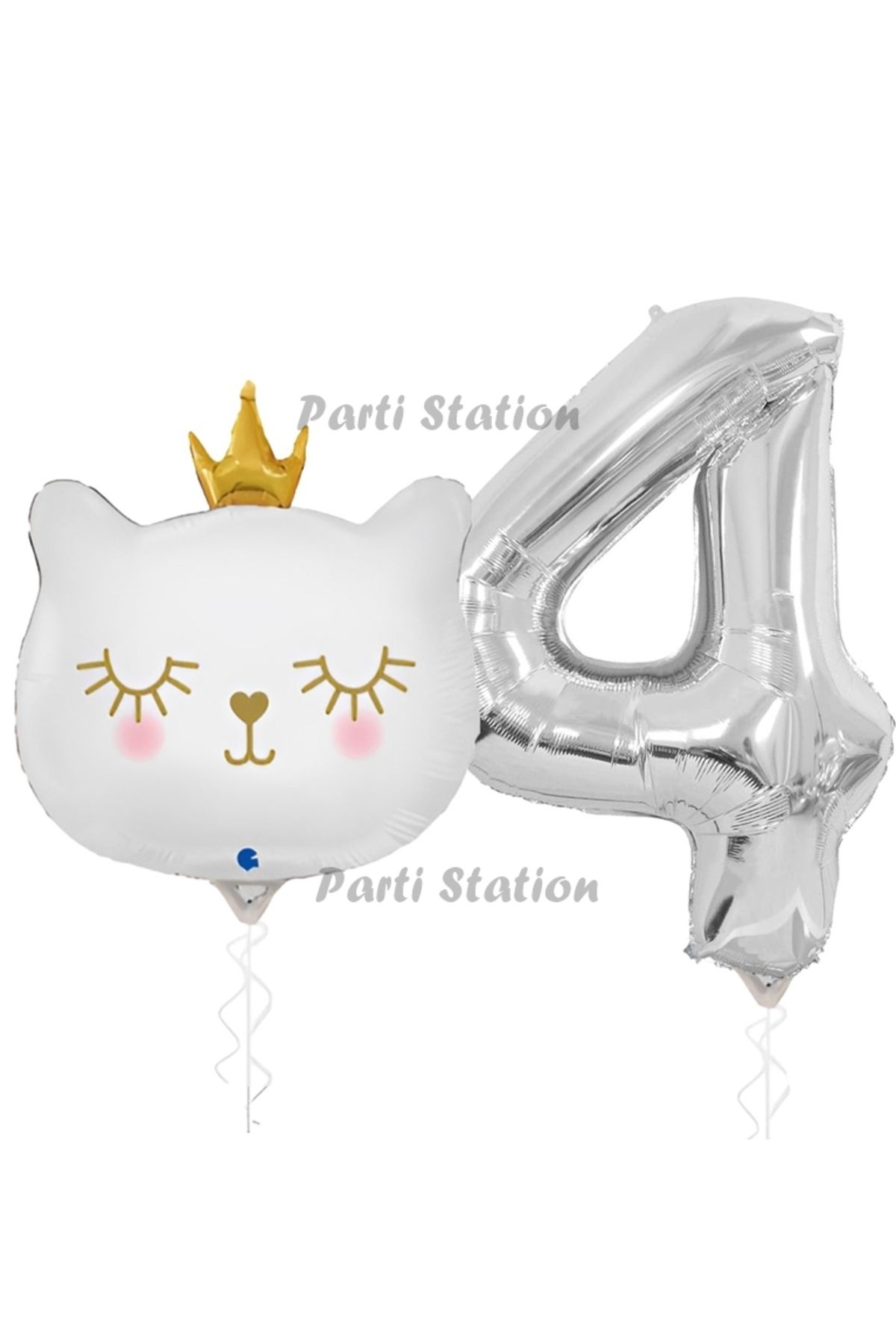 Partifest Beyaz Kedi 4 Yaş Doğum Günü Balon Set White Cat White Kitty Konsept Parti Balon Set Beyaz Kedi Tema