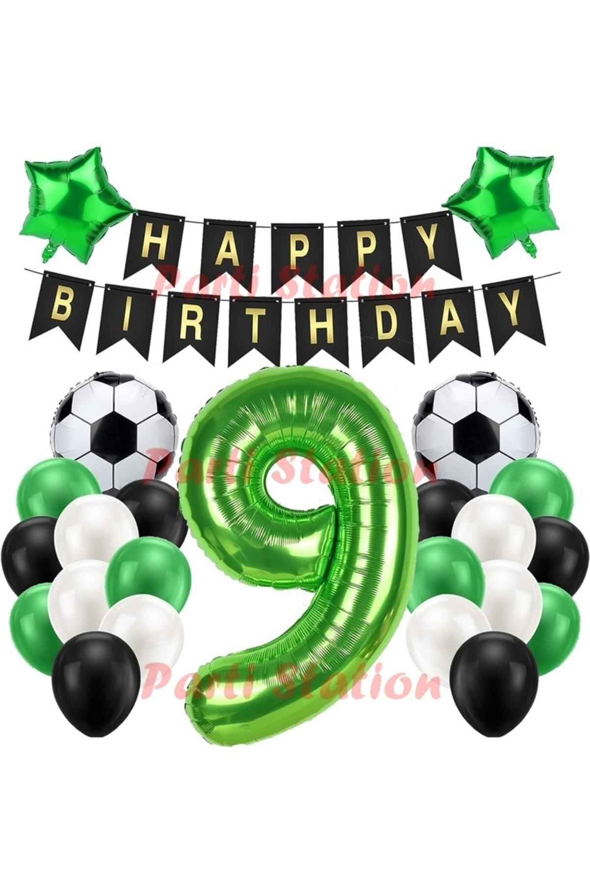 Partifest Futbol Maç Konsept Yeşil Rakam 9 Yaş Balon Futbol Konsept Yeşil Parti Doğum Günü Balon Seti