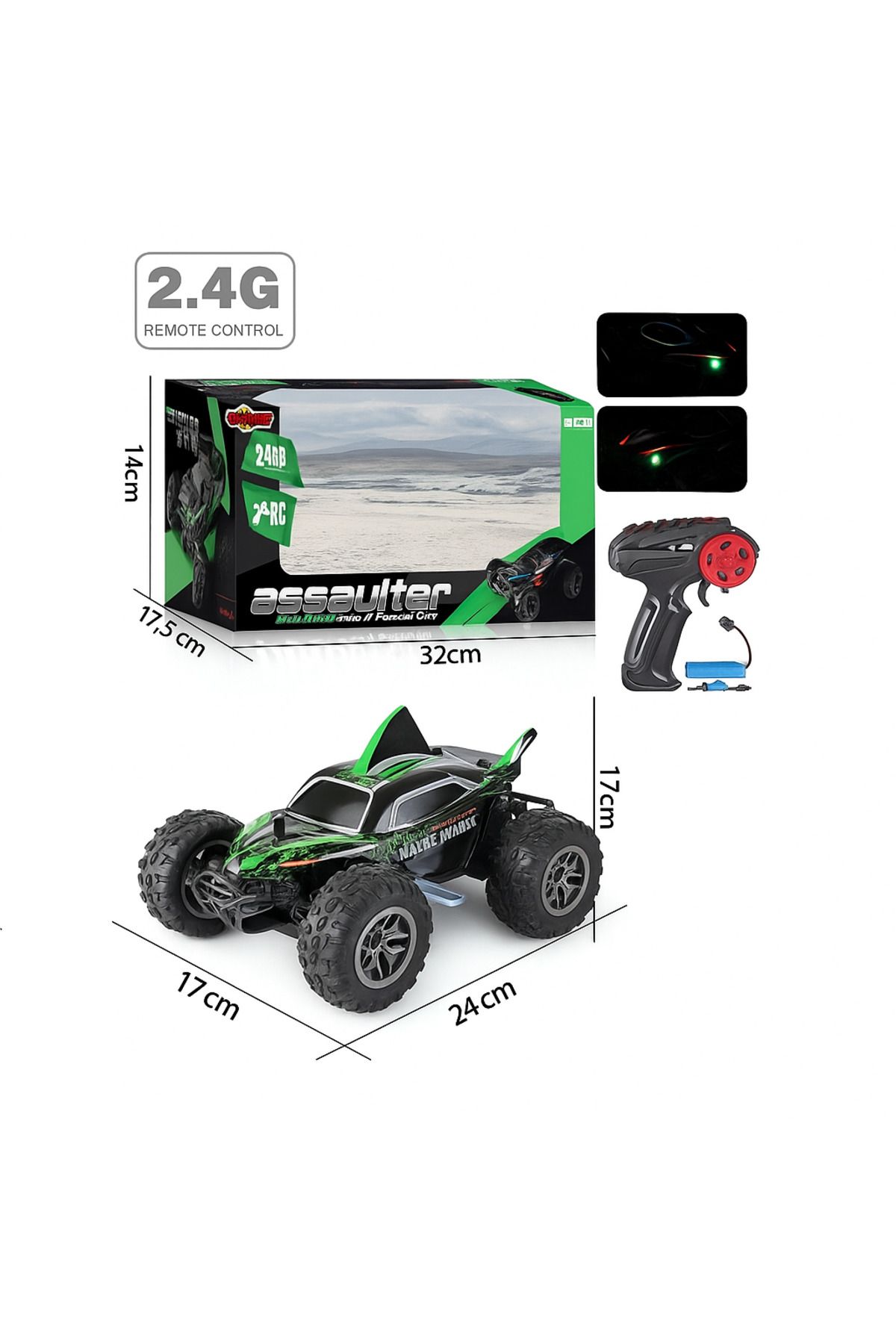 TRUST STORE Assaulter 1:18 Yüksek Hızlı Işıklı Köpek Balığı Tasarımlı Uzaktan Kumandalı RC Araba YEŞİL