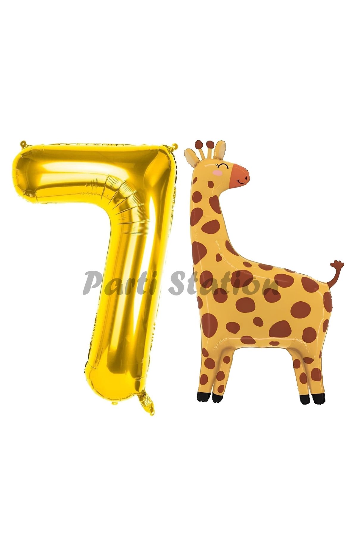 Partifest Safari Zürafa Balon 7 Yaş Balon Set Safari Konsept Sevimli Zürafa Balon ve Gold Renk Rakam Balon