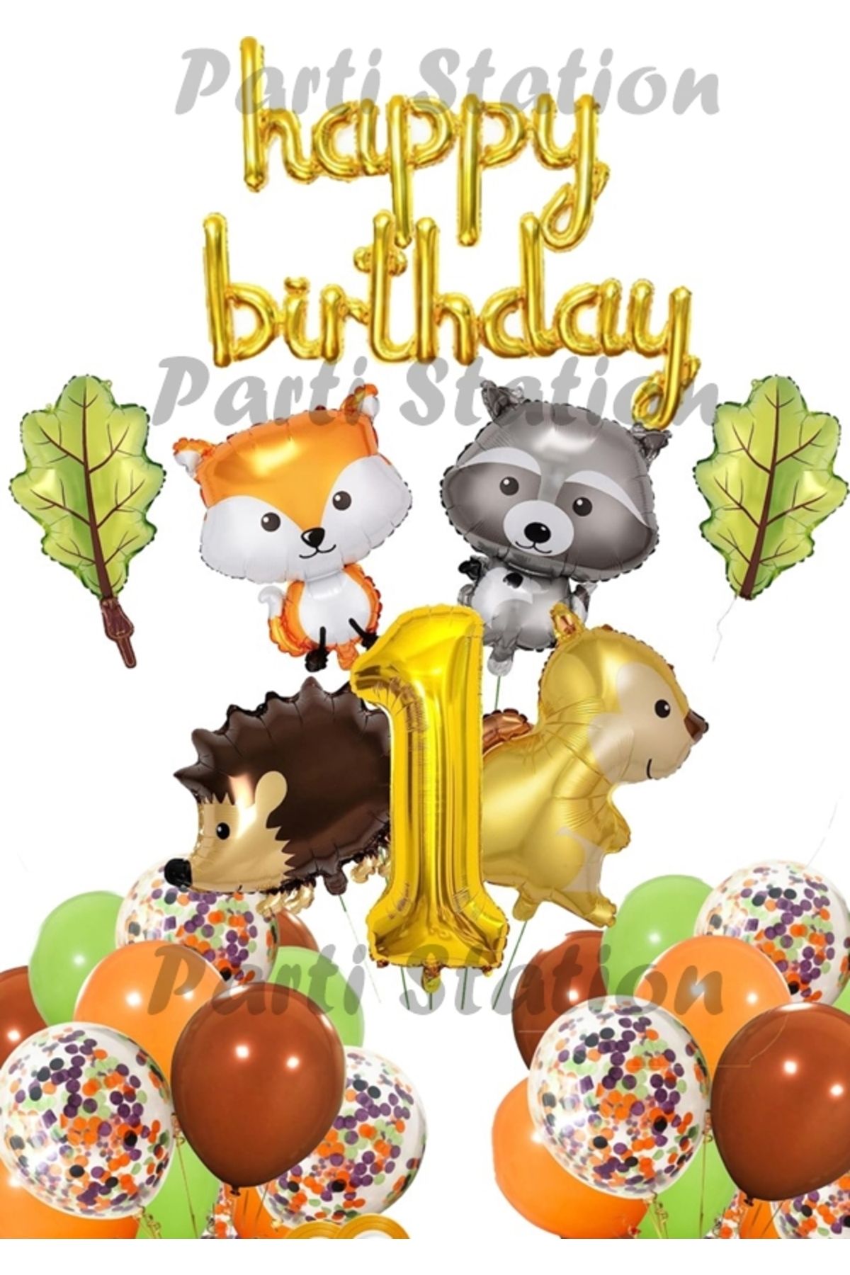 Partifest Orman Hayvanları Konsept Parti Woodland 1 Yaş Doğum Günü Balon Set Sincap Rakun Kirpi Tilki Balon