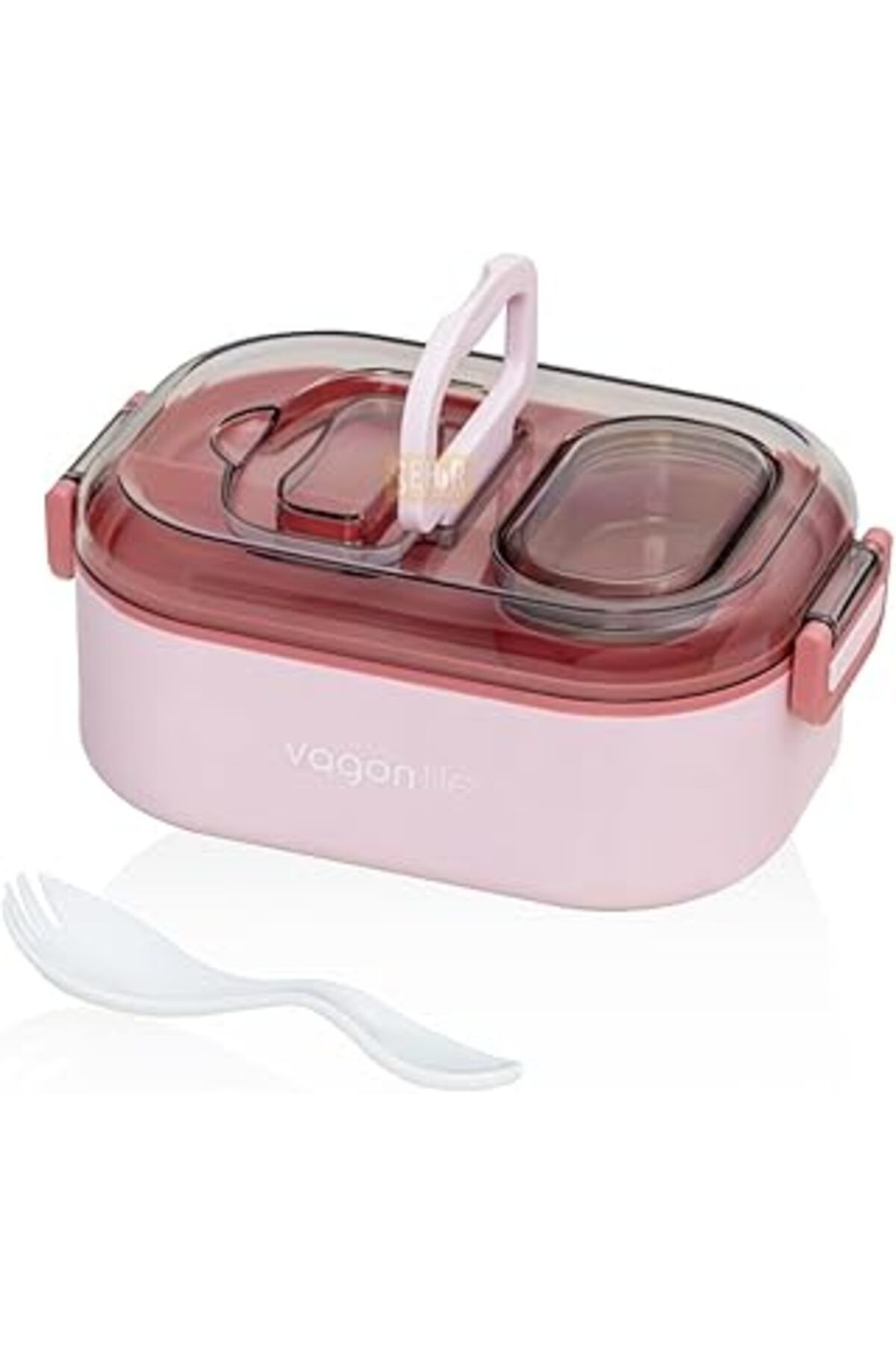 Mu Art Ahşap Vagonlife Bento 550Ml Lunchbox Tek Katlı Bölmesiz Çelik Sefer Tası Yemek Kutusu (Pembe)