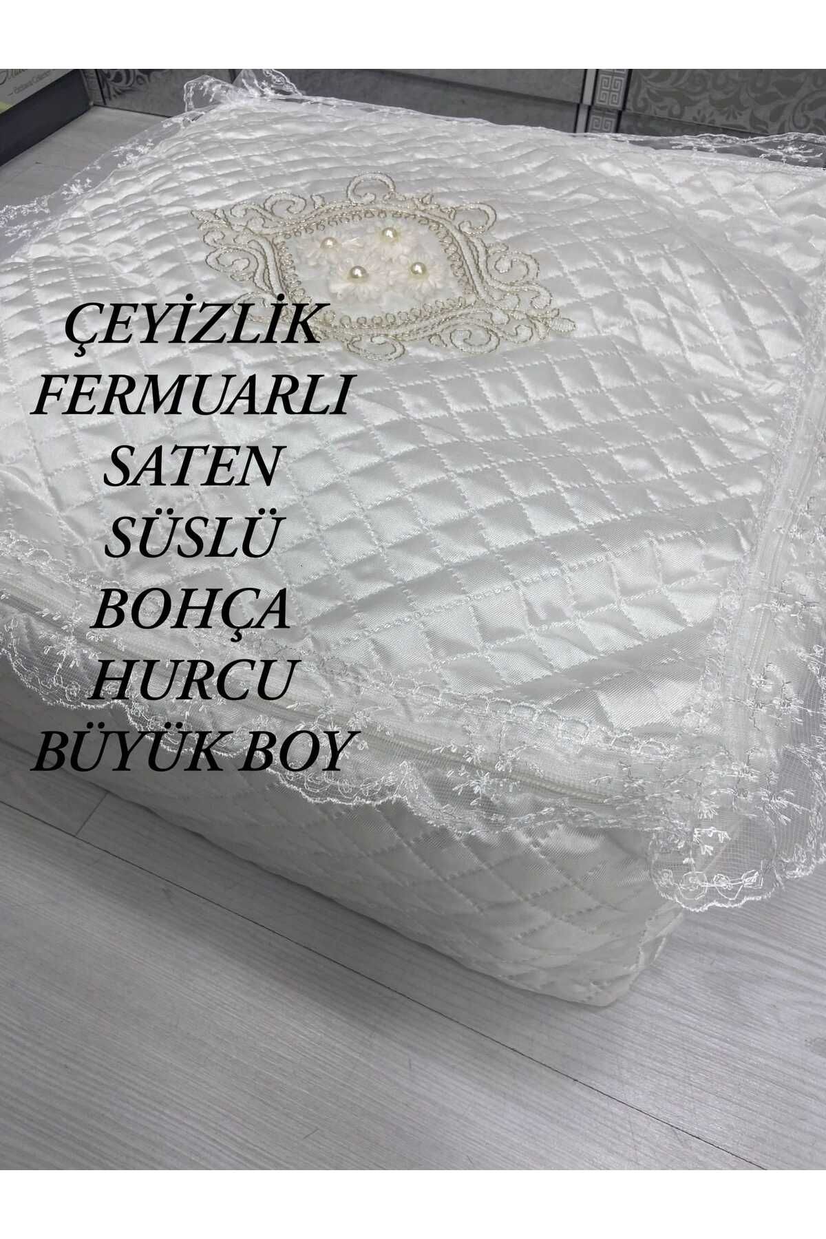HMZ TEKSTİL ÇEYİZLİK BOHÇALIK SATEN FERMUARLI HURÇ BOHÇA . SATEN HURÇ BOHÇA BÜYÜK BOY
