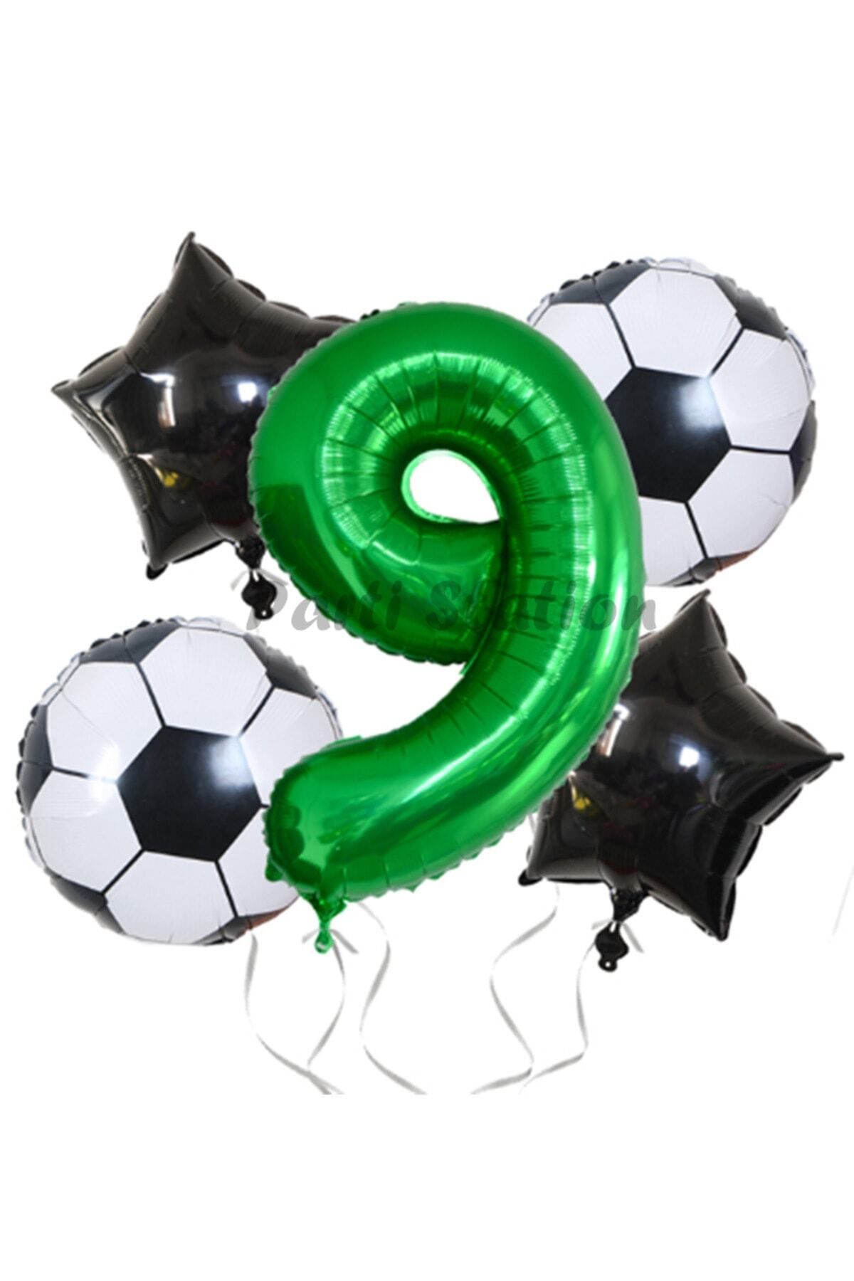 Partifest Futbol Maç Konsept Yeşil Rakam 9 Yaş Balon Set Futbol Konsept Yeşil Parti Doğum Günü Balon Seti