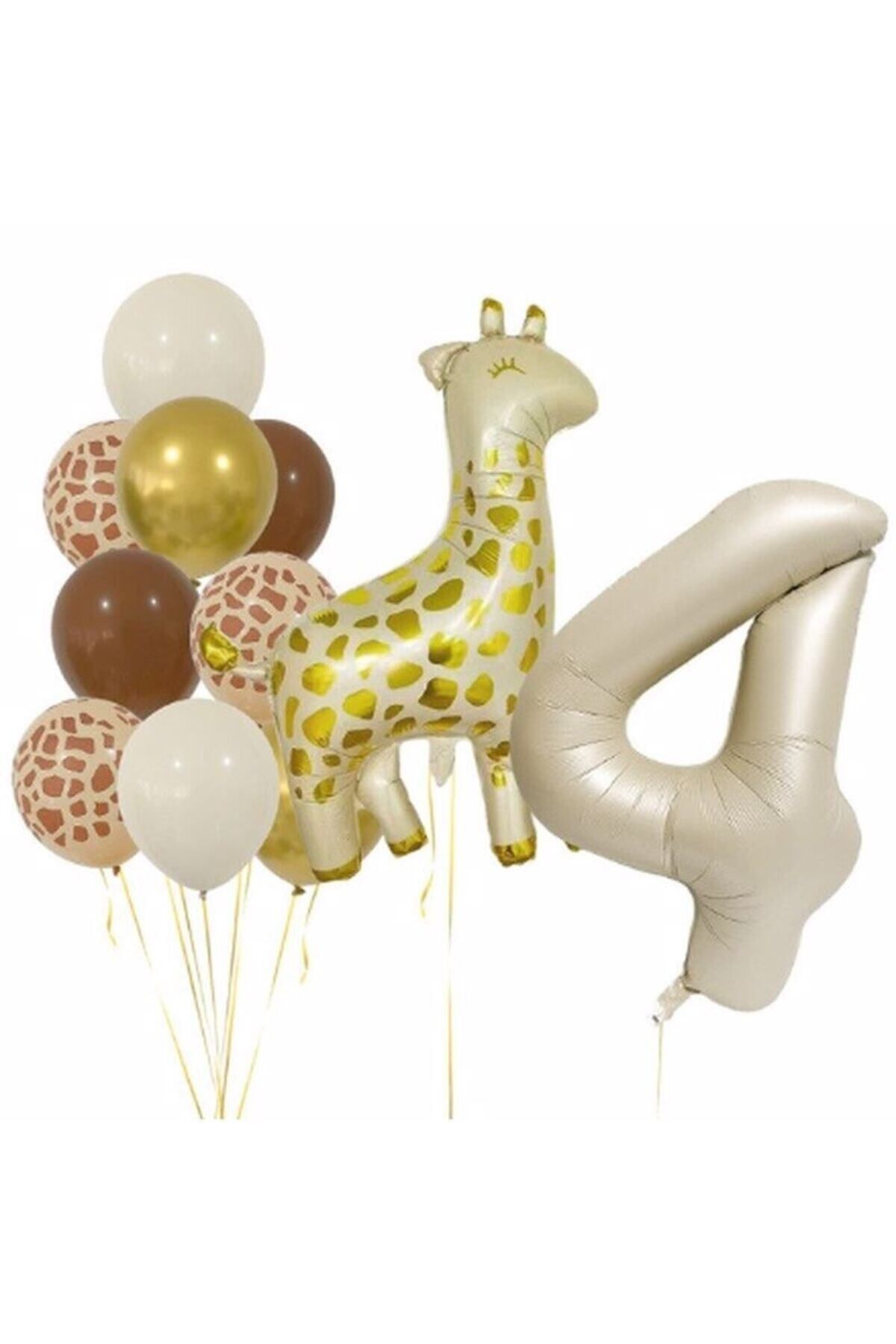 Partifest Zürafa 4 Yaş Balon Folyo Set Konsept Doğum Günü Set Yaş Balon Set