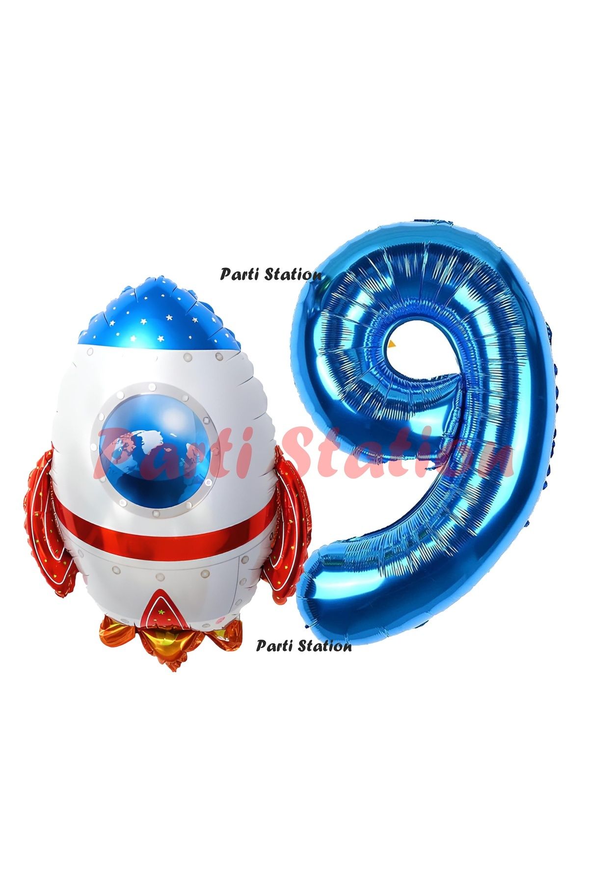 Partifest Uzay Konsept Roket Balon 9 Yaş Doğum Günü Set Uzay Konsept Balon ve Lacivert Rakam Balon