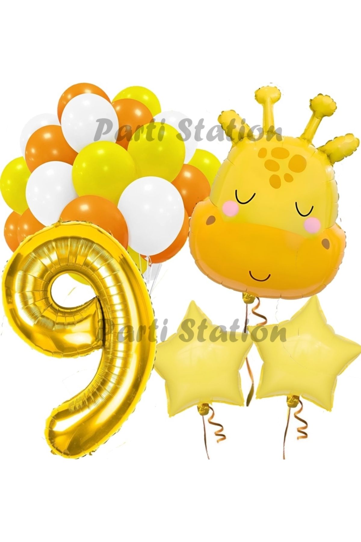 Partifest Sevimli Zürafa Konsept 9 Yaş Balon Set Safari Tema Zürafa Parti Doğum Günü Balon Set